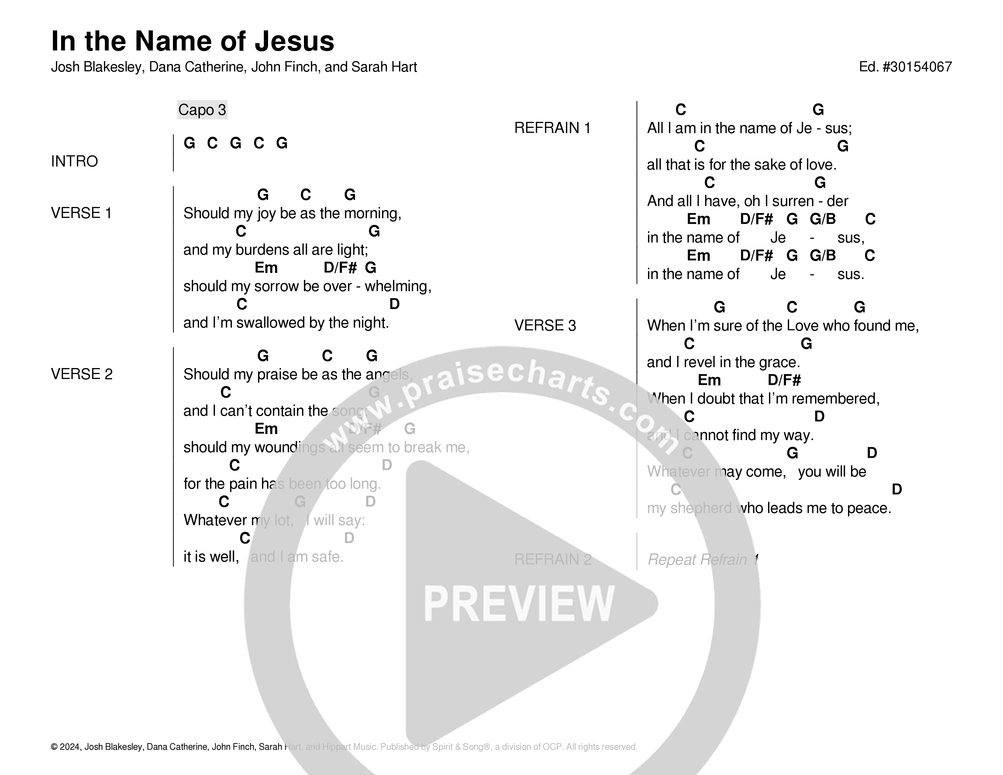In The Name Of Jesus Chord Chart (Echo Harbor Worship / John Finch)