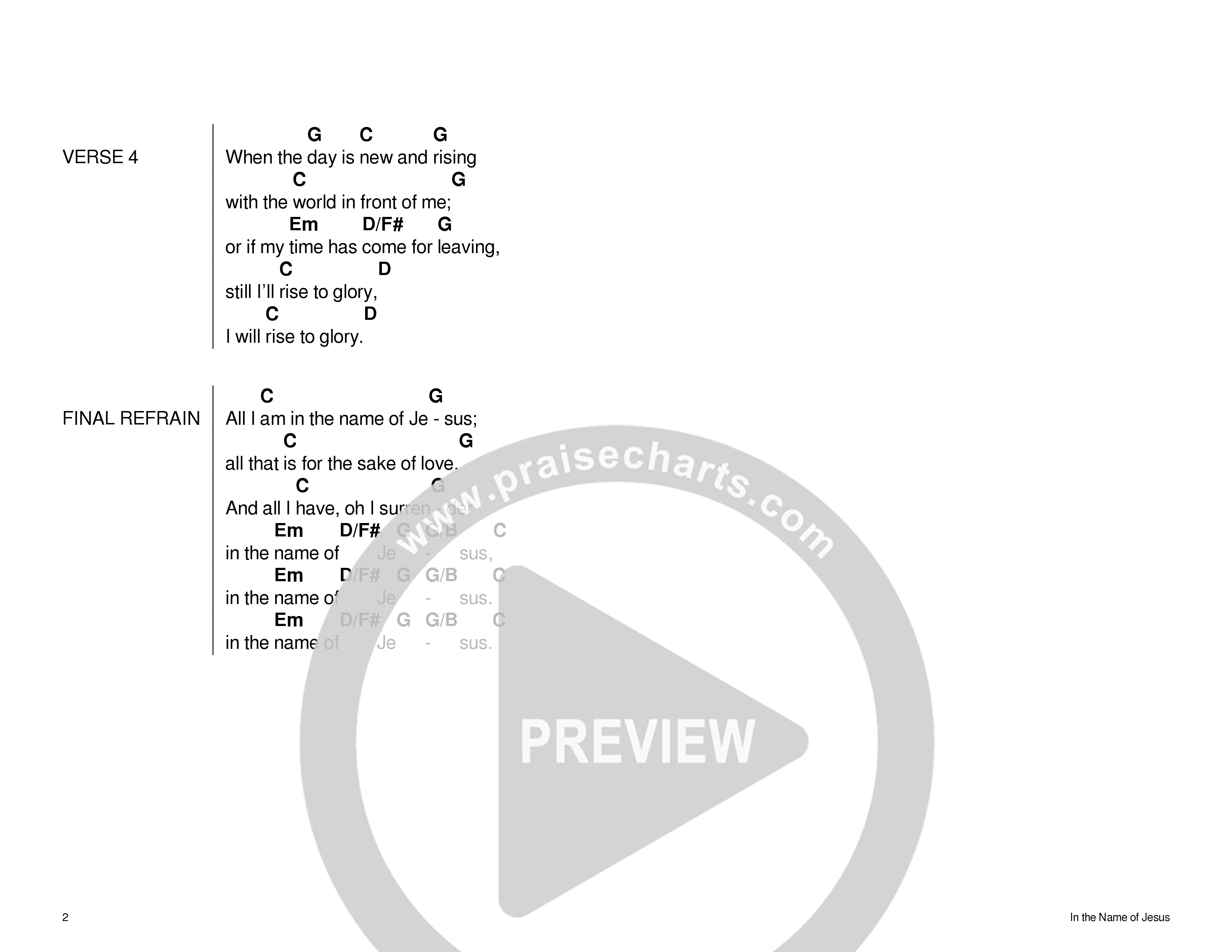 In The Name Of Jesus Chord Chart (Echo Harbor Worship / John Finch)
