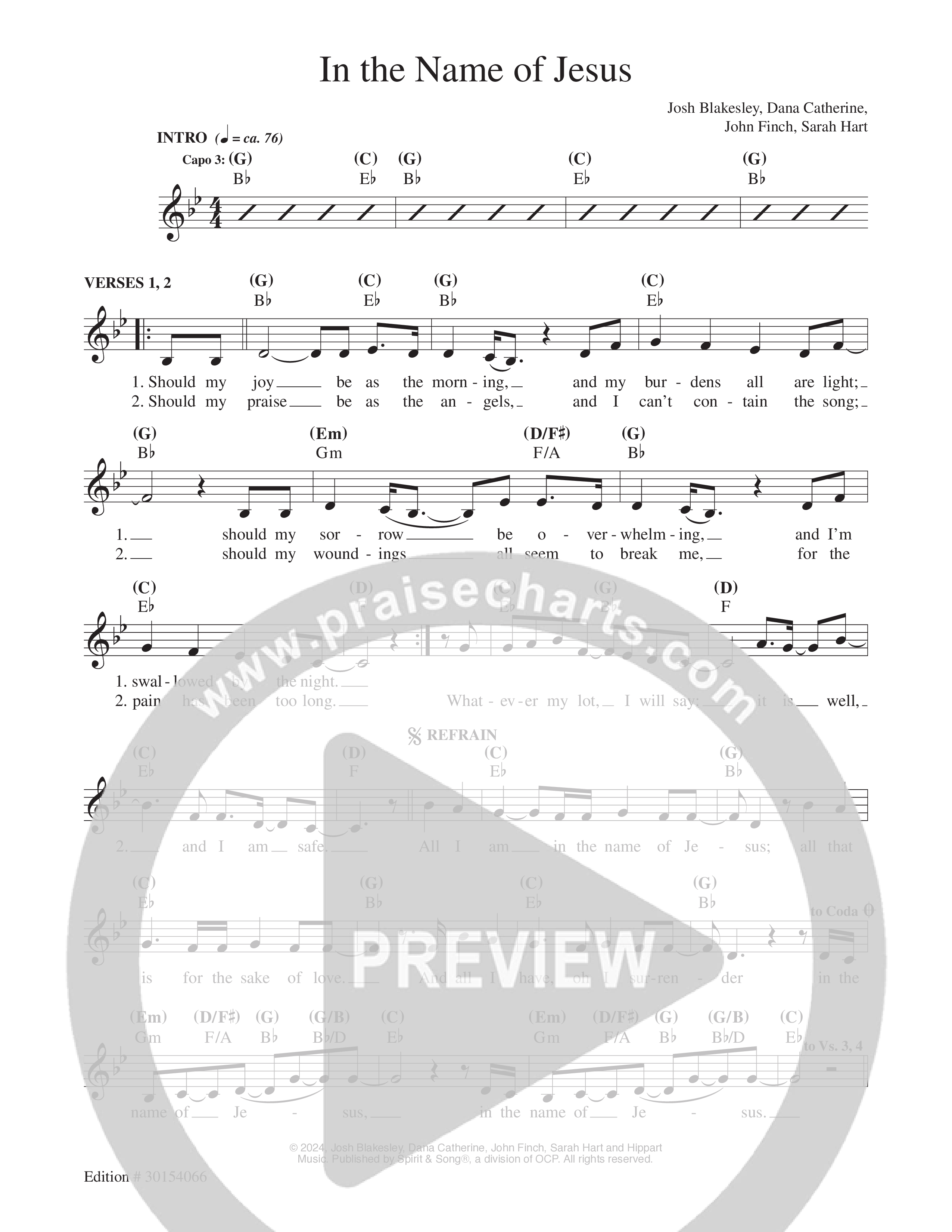 In The Name Of Jesus Lead Sheet Melody (Echo Harbor Worship / John Finch)