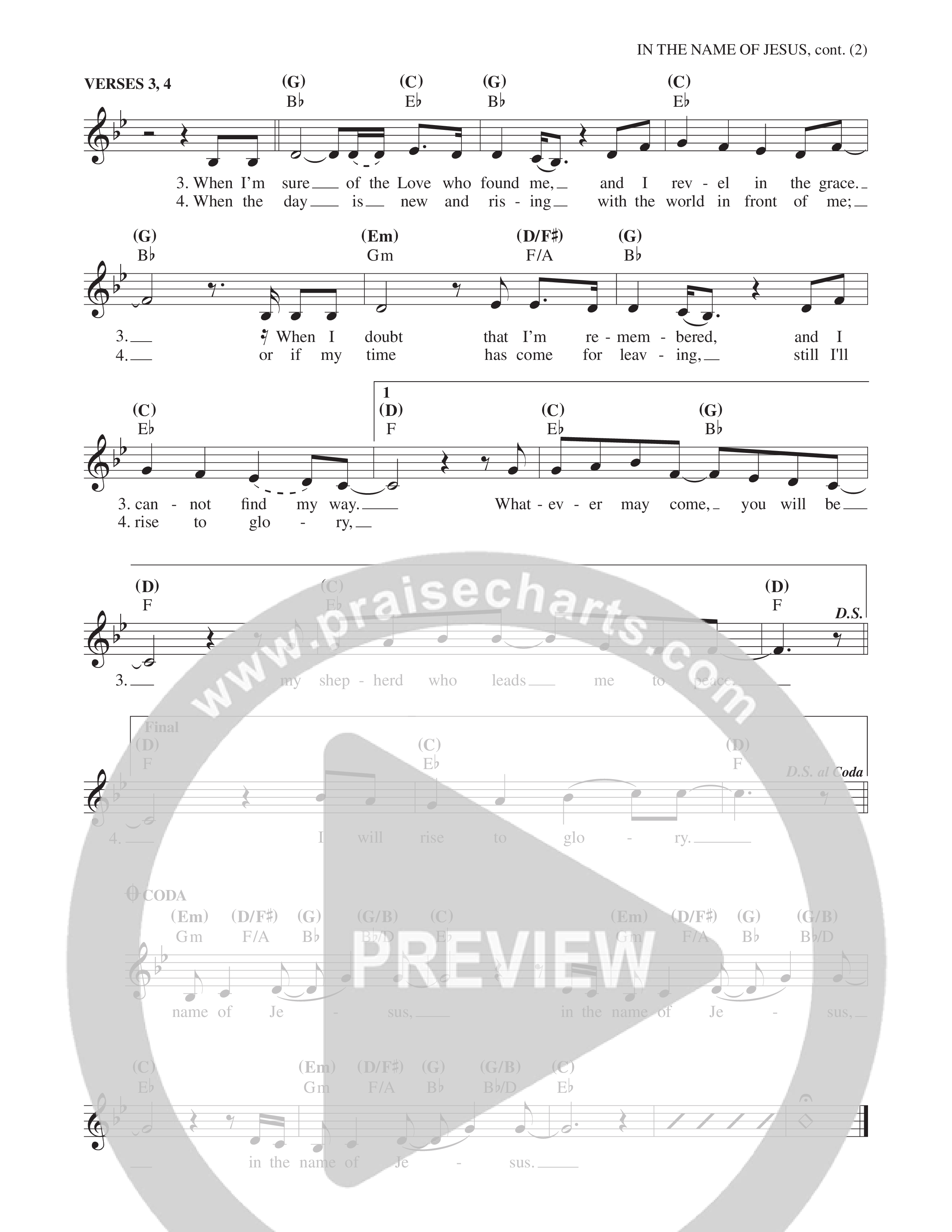 In The Name Of Jesus Lead Sheet Melody (Echo Harbor Worship / John Finch)