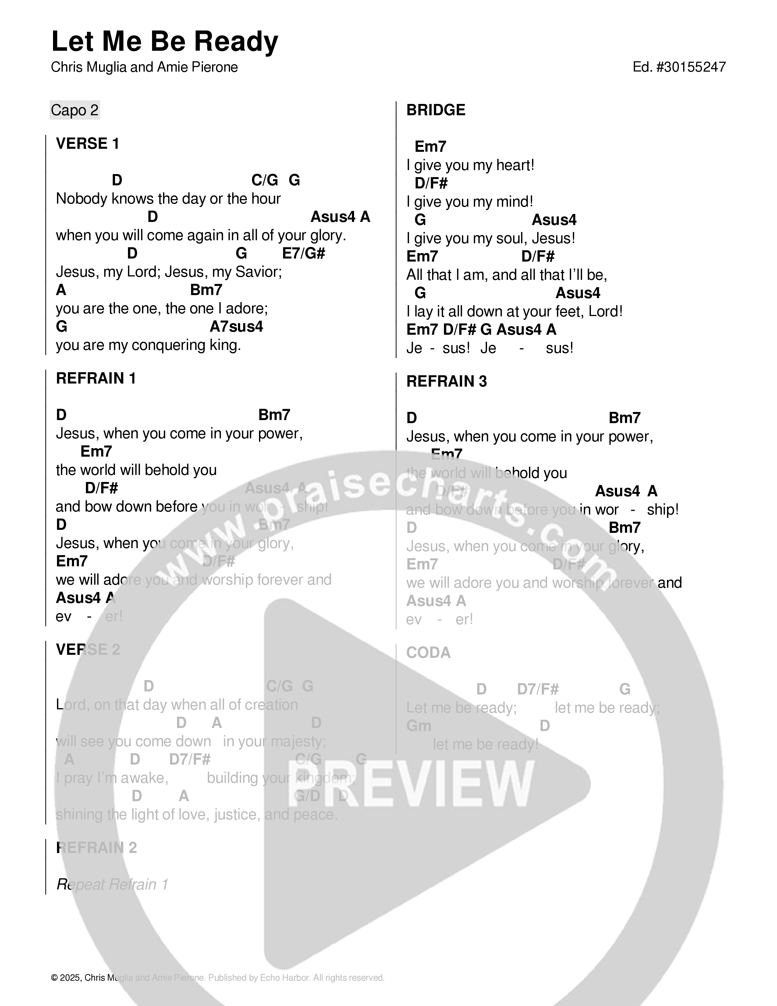 Let Me Be Ready Chord Chart (Echo Harbor Worship / Amie Pierone)