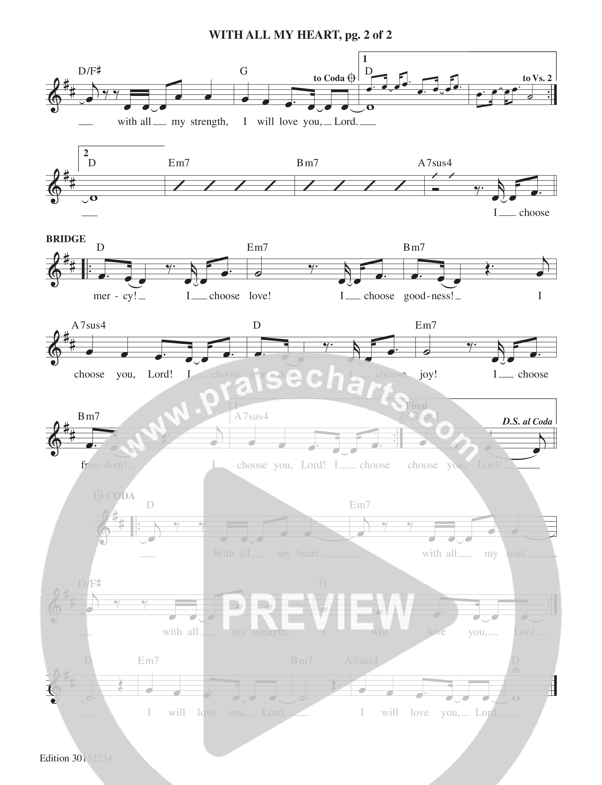 With All My Heart Lead Sheet Melody (Echo Harbor Worship / Sarah Kroger)