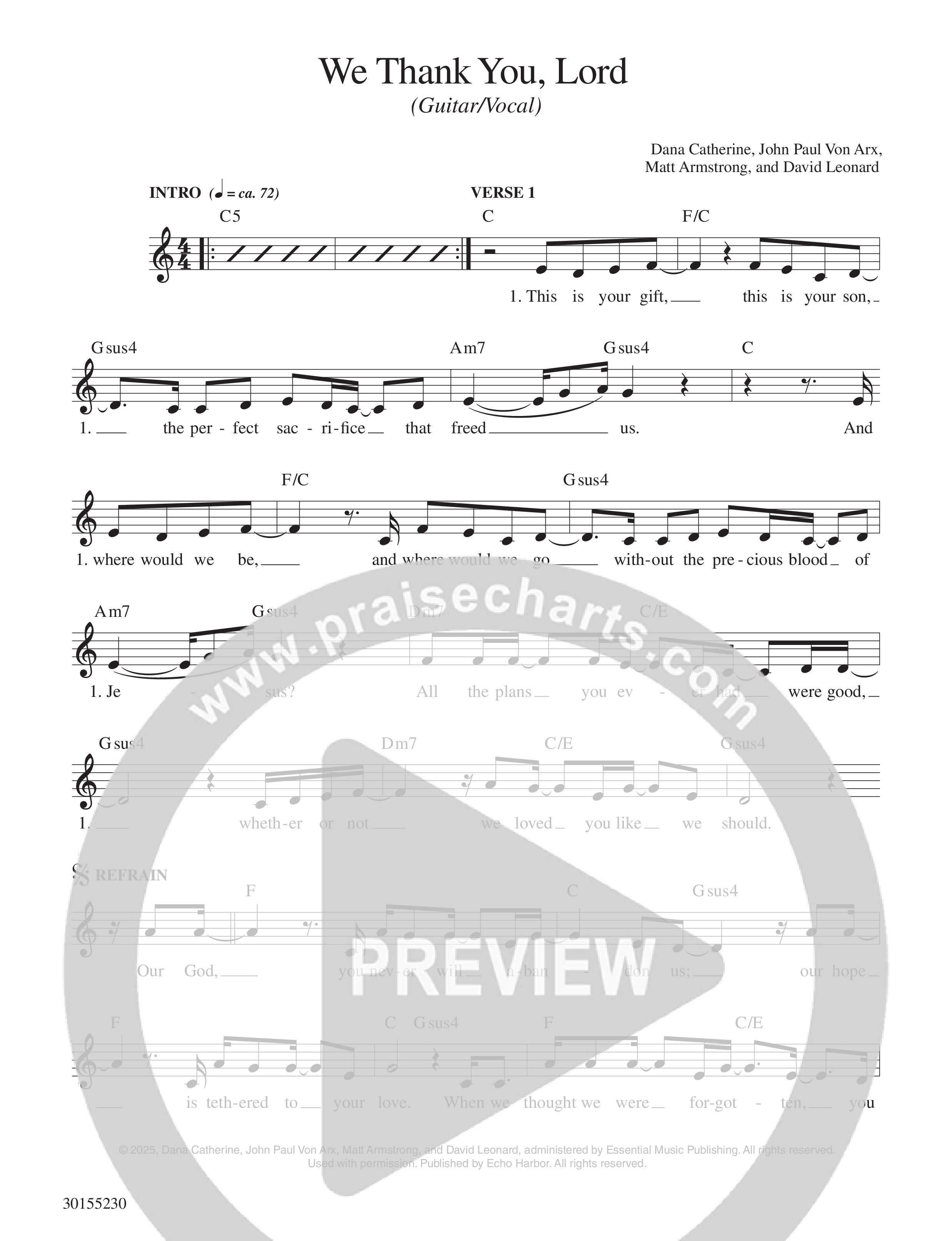 We Thank You Lord Lead Sheet Melody (Echo Harbor Worship / Mary Kate Westrich / David Leonard)