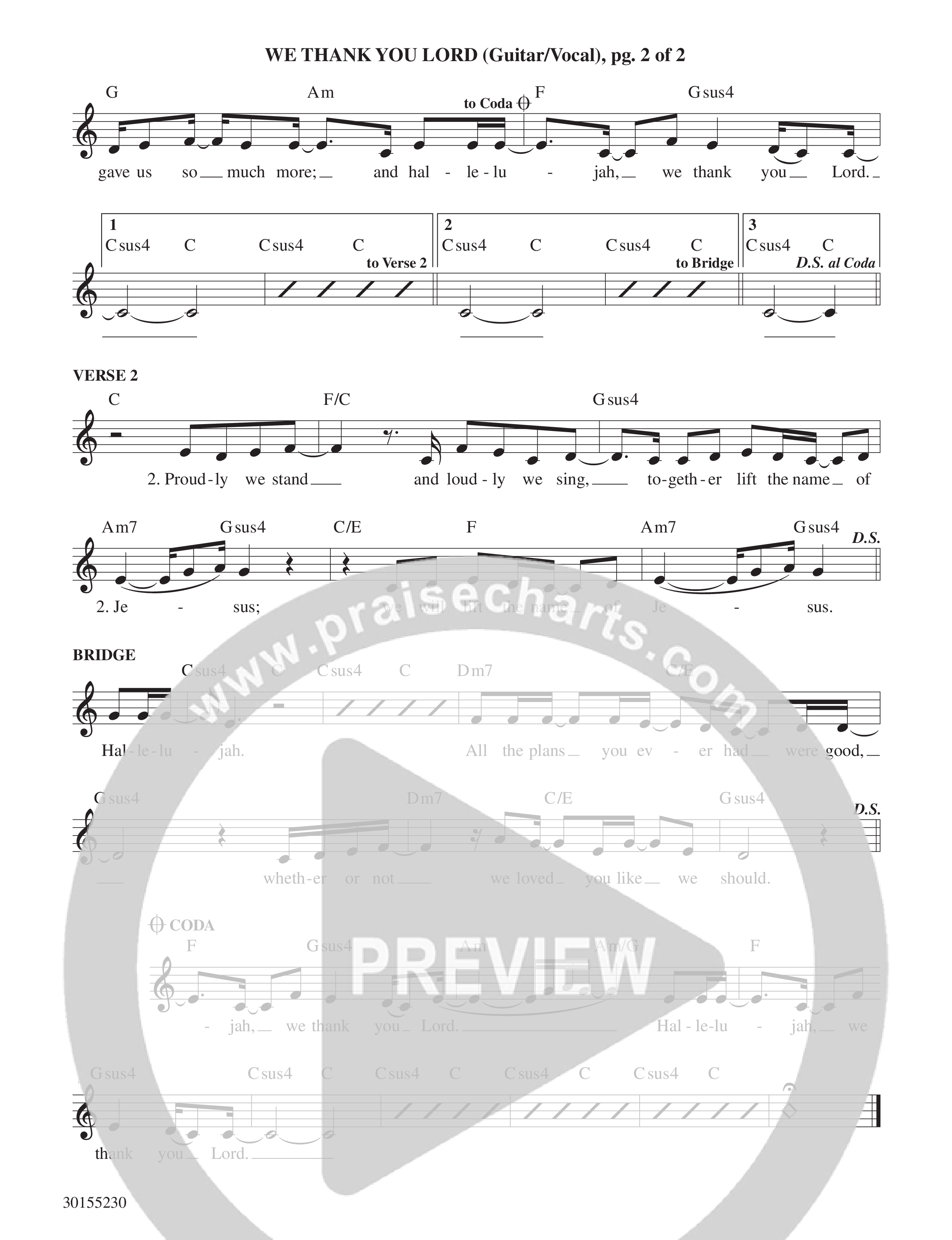 We Thank You Lord Lead Sheet Melody (Echo Harbor Worship / Mary Kate Westrich / David Leonard)