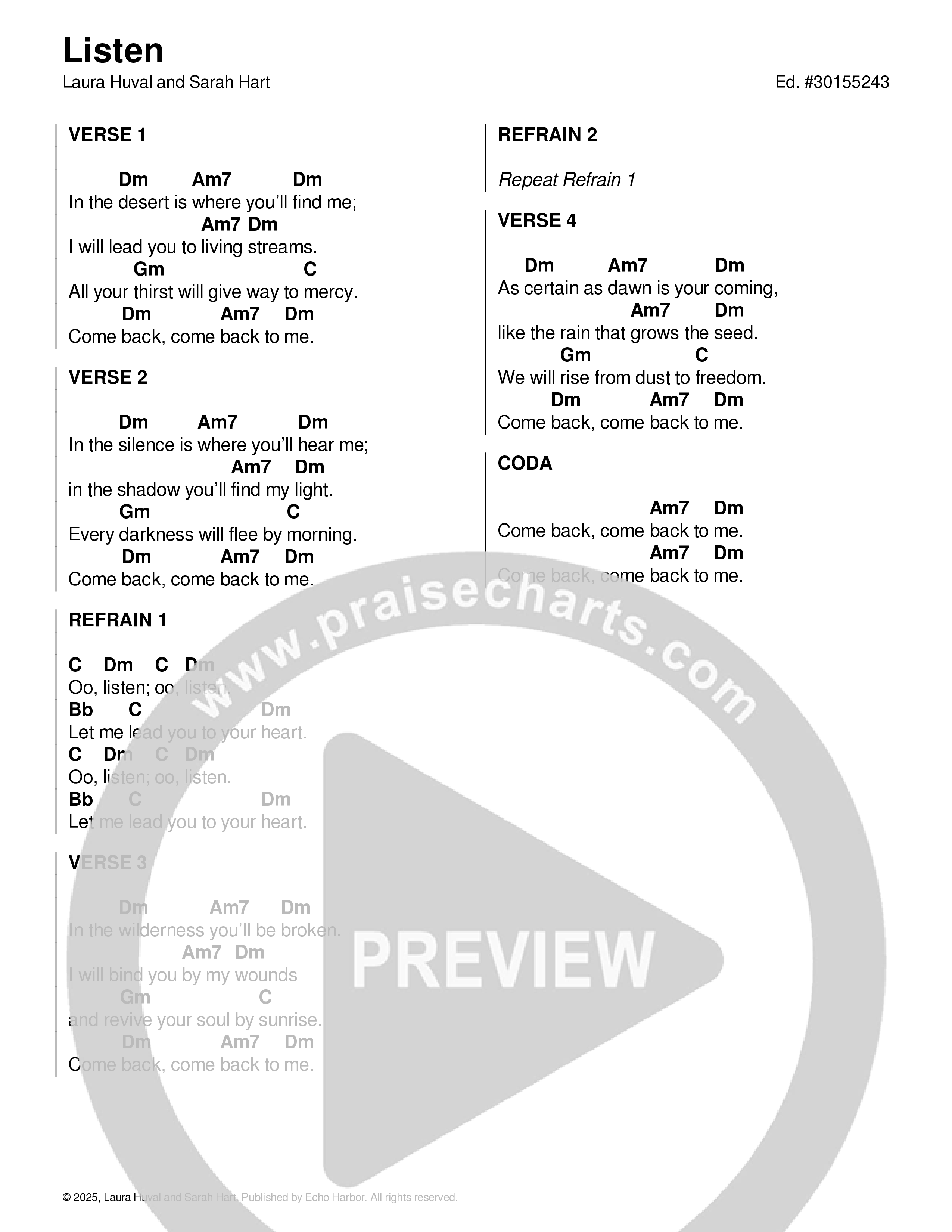 Listen Chord Chart (Echo Harbor Worship / Laura Huval)