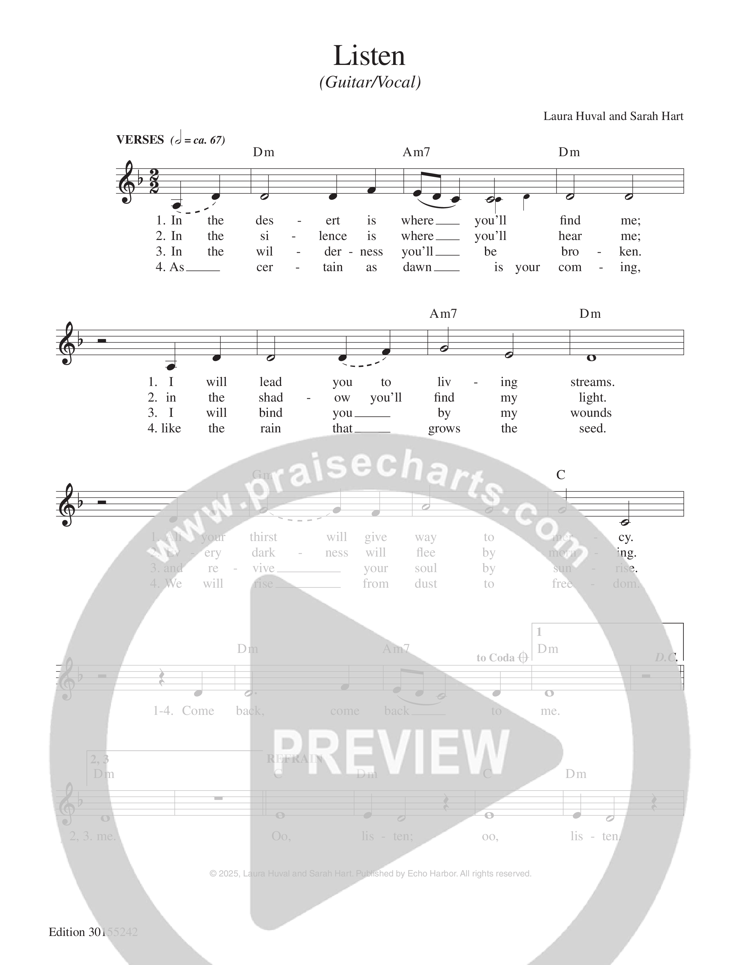 Listen Lead Sheet Melody (Echo Harbor Worship / Laura Huval)