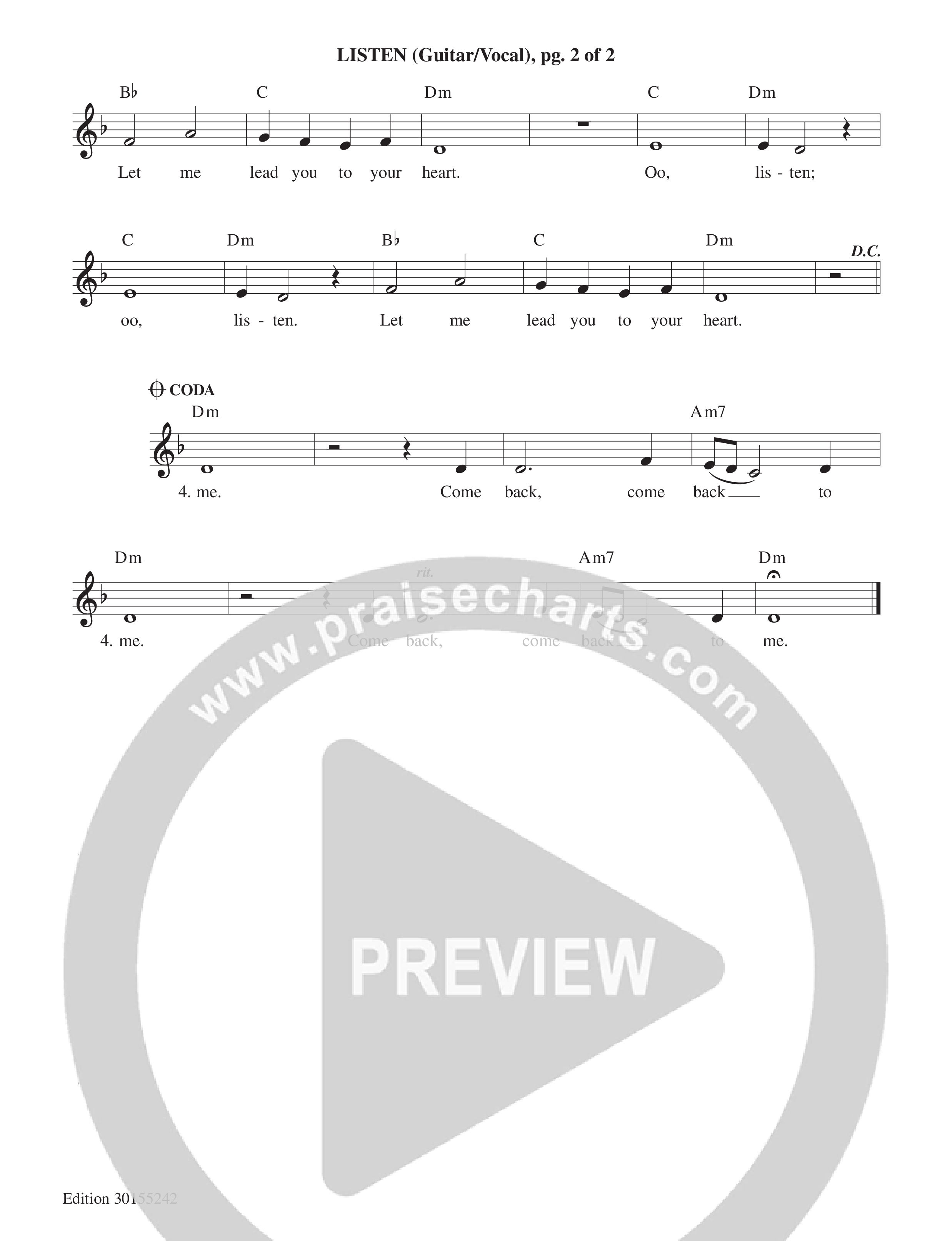 Listen Lead Sheet Melody (Echo Harbor Worship / Laura Huval)