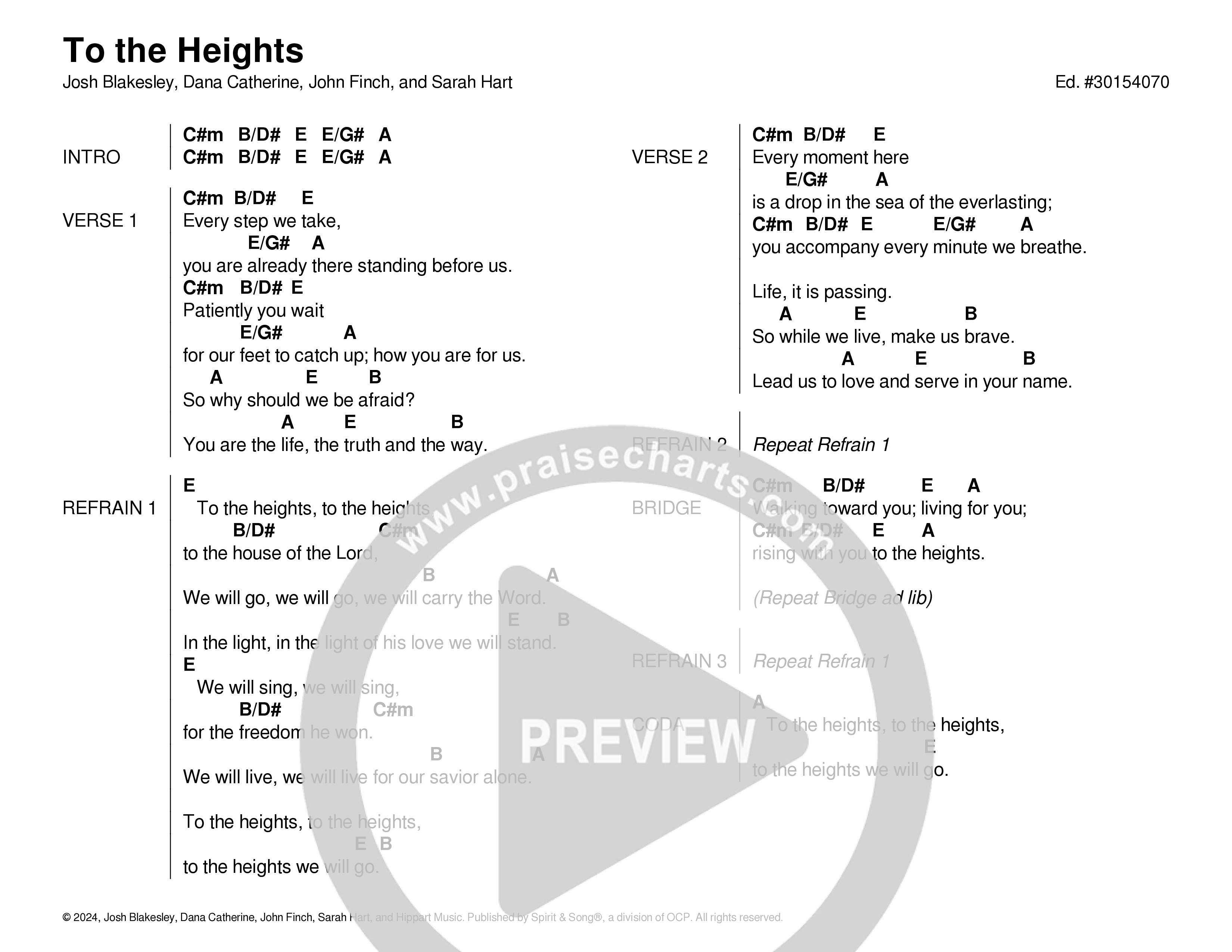 To The Heights Chord Chart (Echo Harbor Worship / Josh Blakesley)