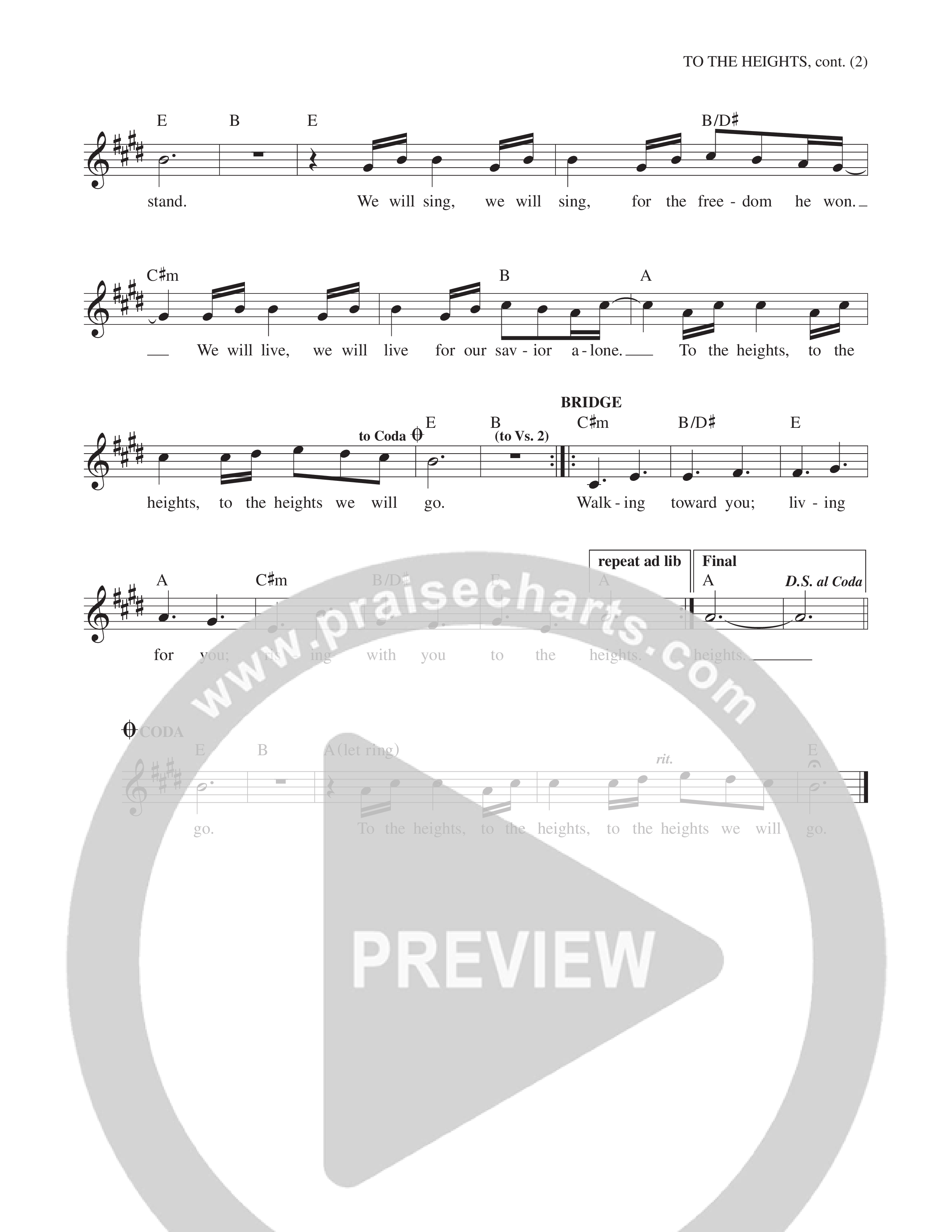 To The Heights Lead Sheet Melody (Echo Harbor Worship / Josh Blakesley)