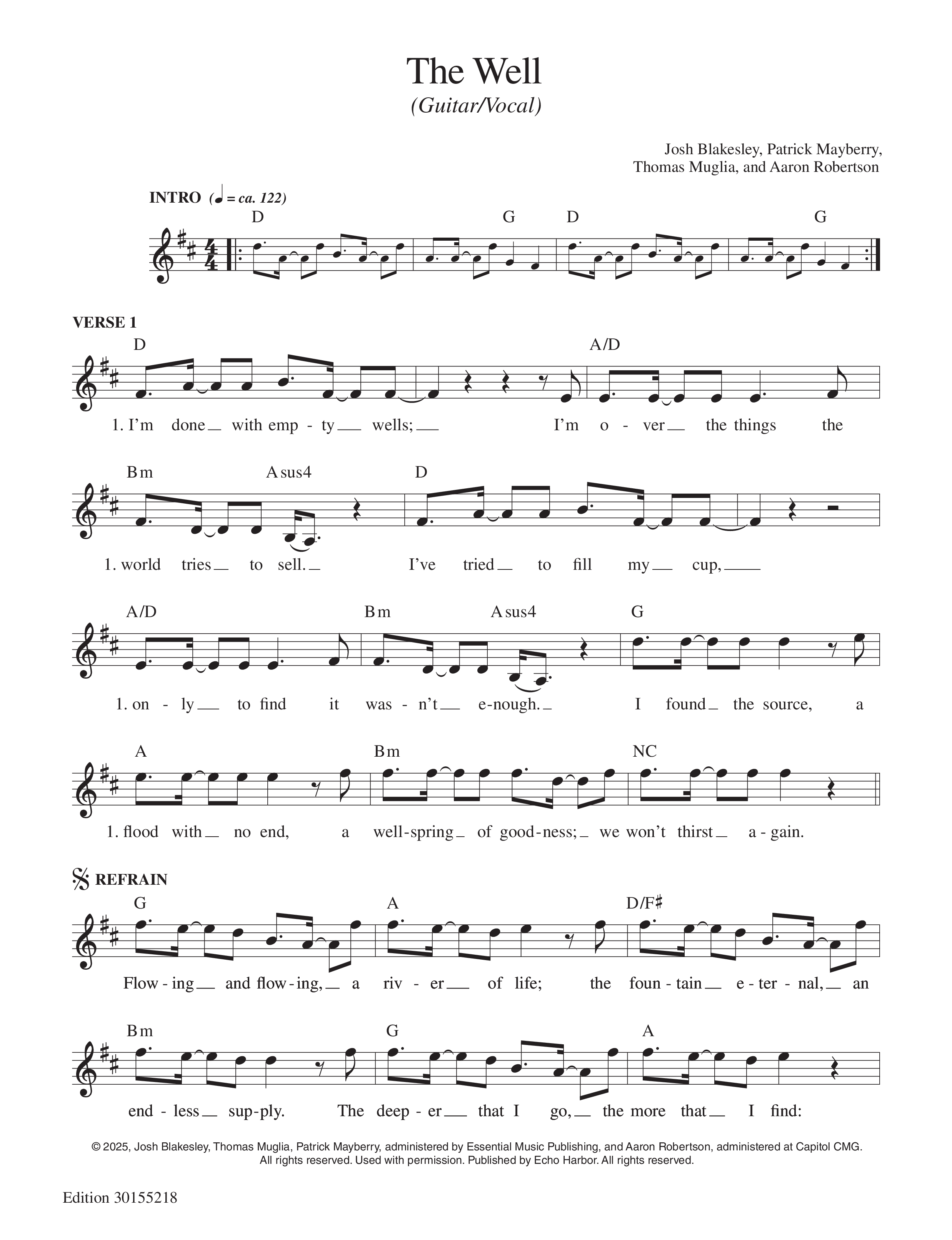 The Well Lead Sheet Melody (Echo Harbor Worship / Josh Blakesley)