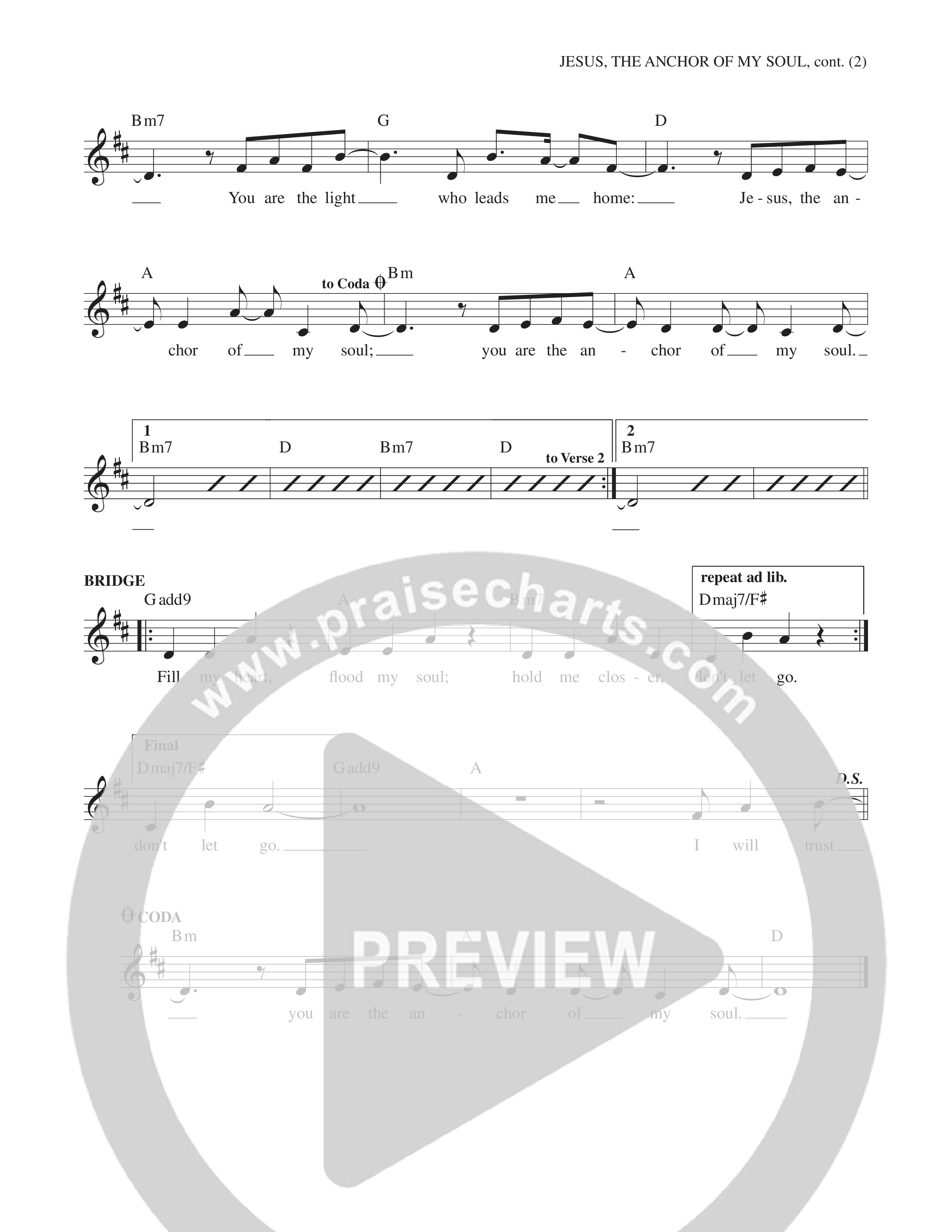 Jesus The Anchor Of My Soul Lead Sheet Melody (Echo Harbor Worship / Thomas Muglia)