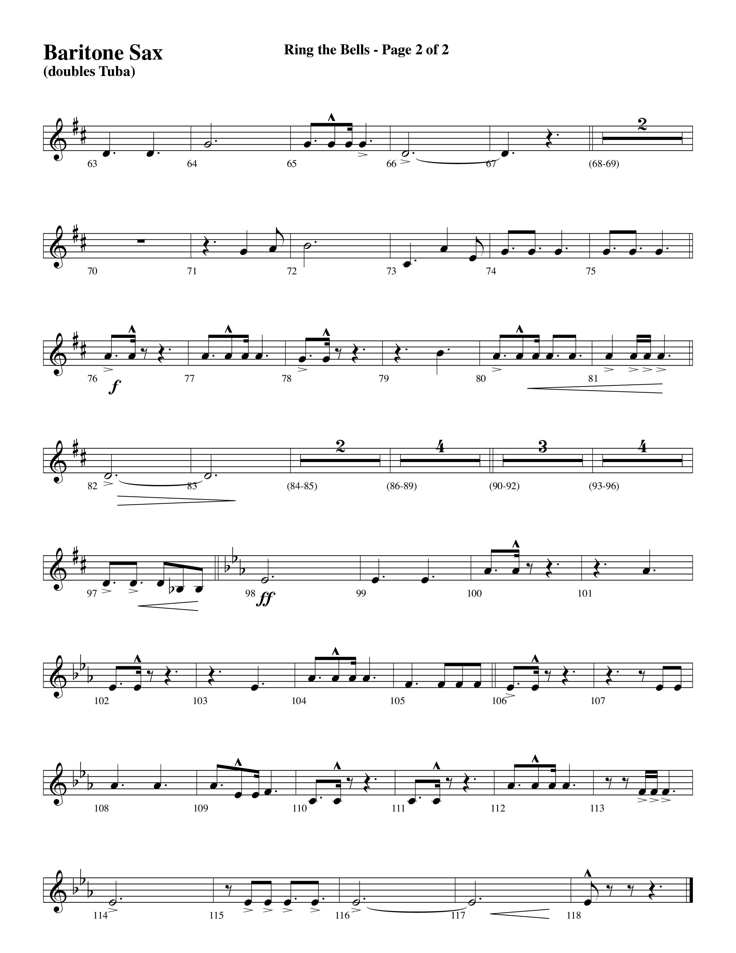 Ring The Bells (Choral Anthem) Bari Sax (Word Music Choral / Arr. Gary Rhodes / Orch. Tim Cates)