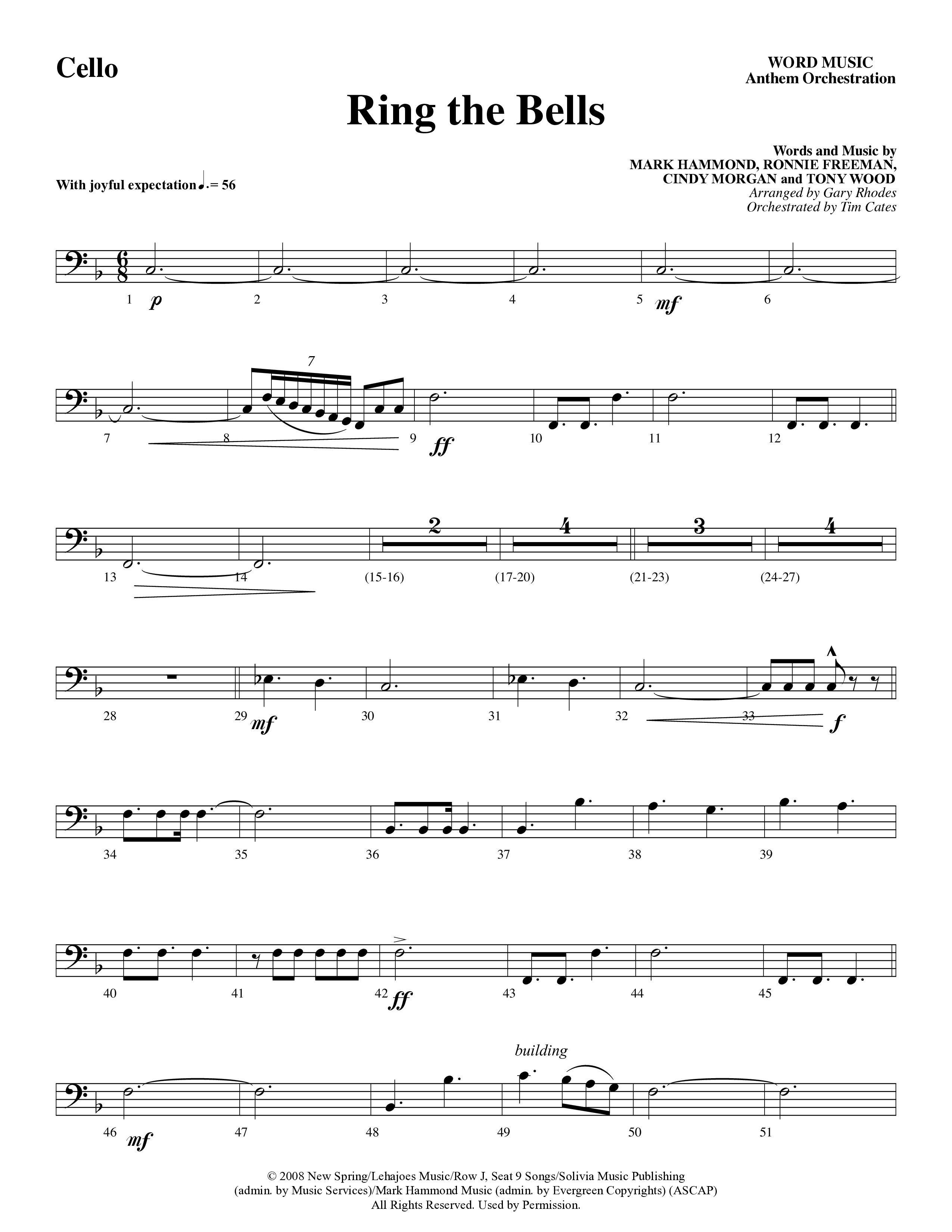 Ring The Bells (Choral Anthem) Cello (Word Music Choral / Arr. Gary Rhodes / Orch. Tim Cates)