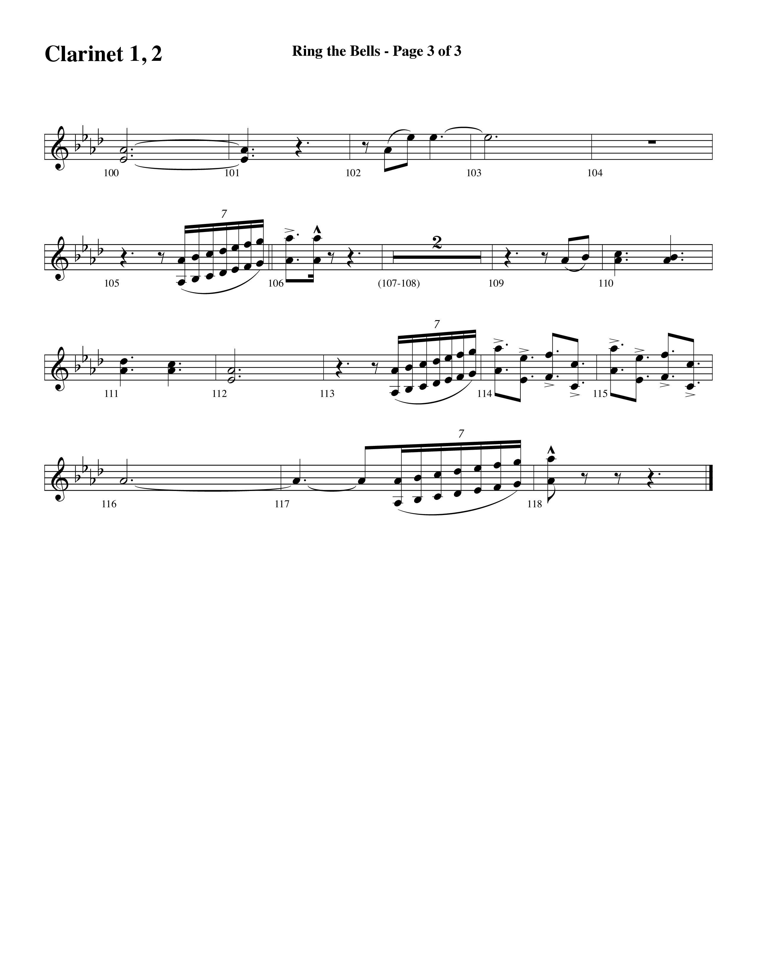 Ring The Bells (Choral Anthem) Clarinet 1/2 (Word Music Choral / Arr. Gary Rhodes / Orch. Tim Cates)