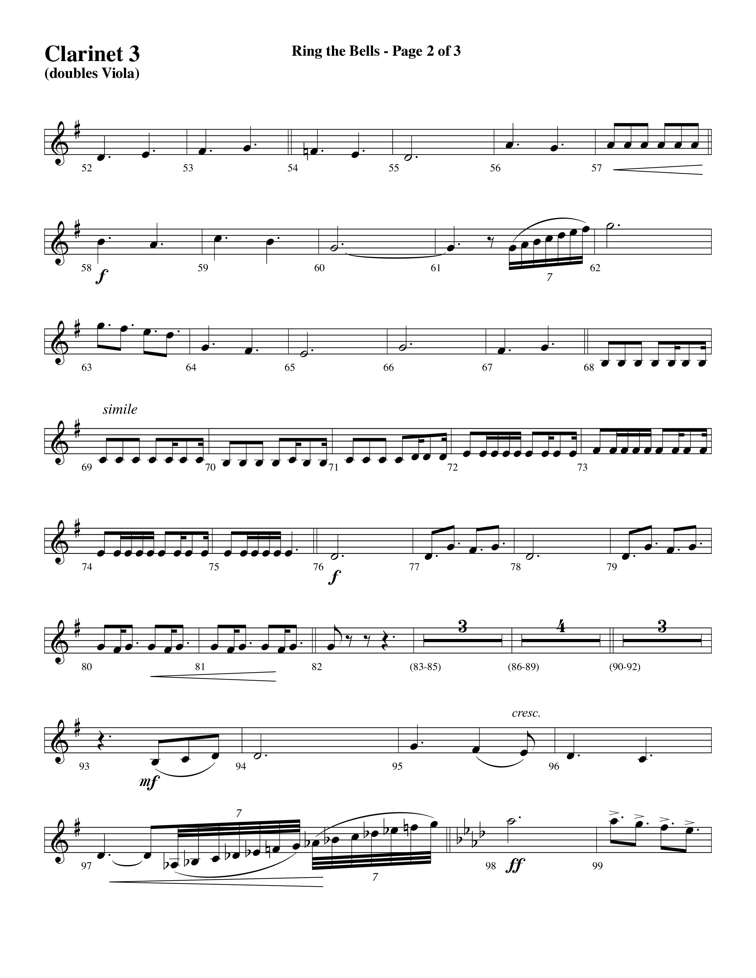 Ring The Bells (Choral Anthem) Clarinet 3 (Word Music Choral / Arr. Gary Rhodes / Orch. Tim Cates)
