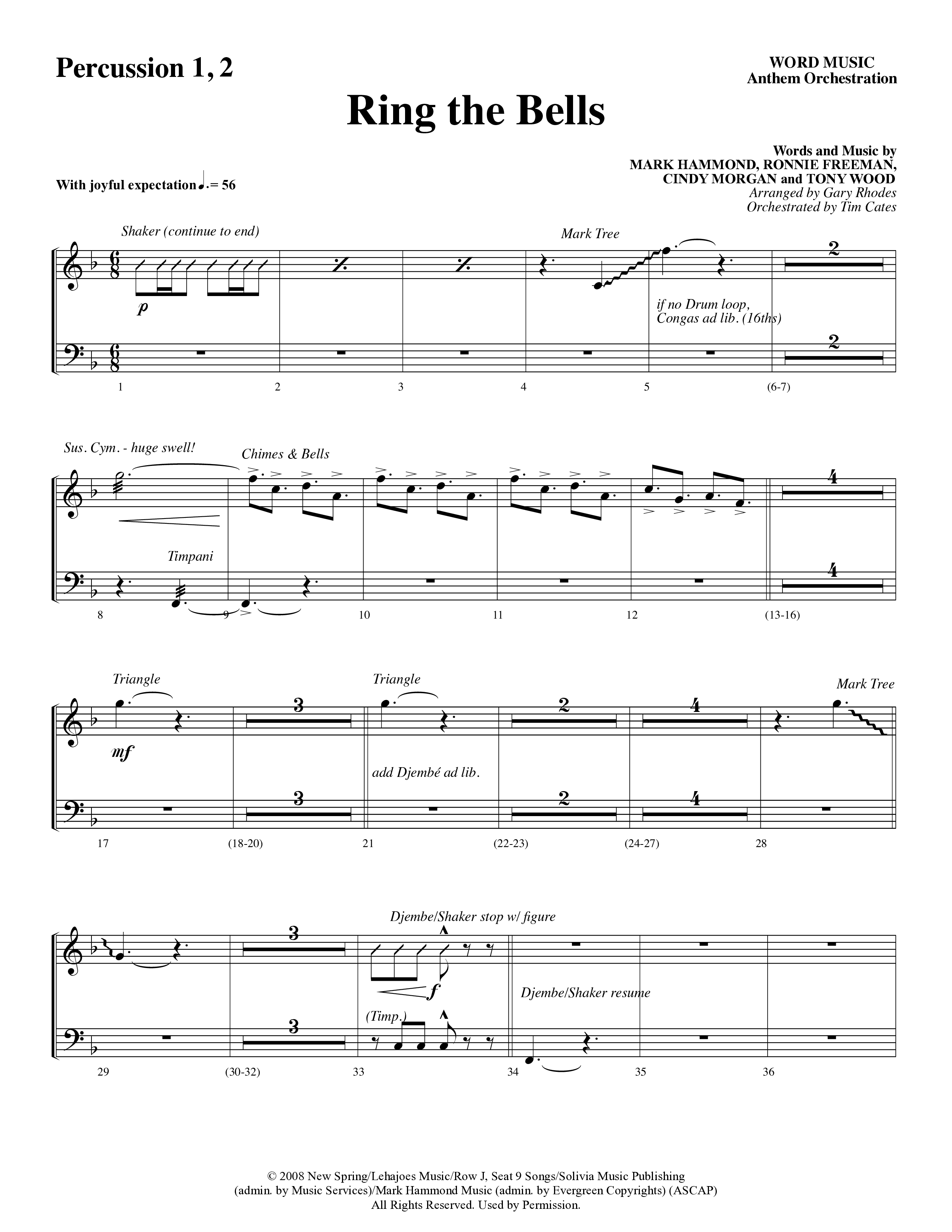Ring The Bells (Choral Anthem) Percussion 1/2 (Word Music Choral / Arr. Gary Rhodes / Orch. Tim Cates)