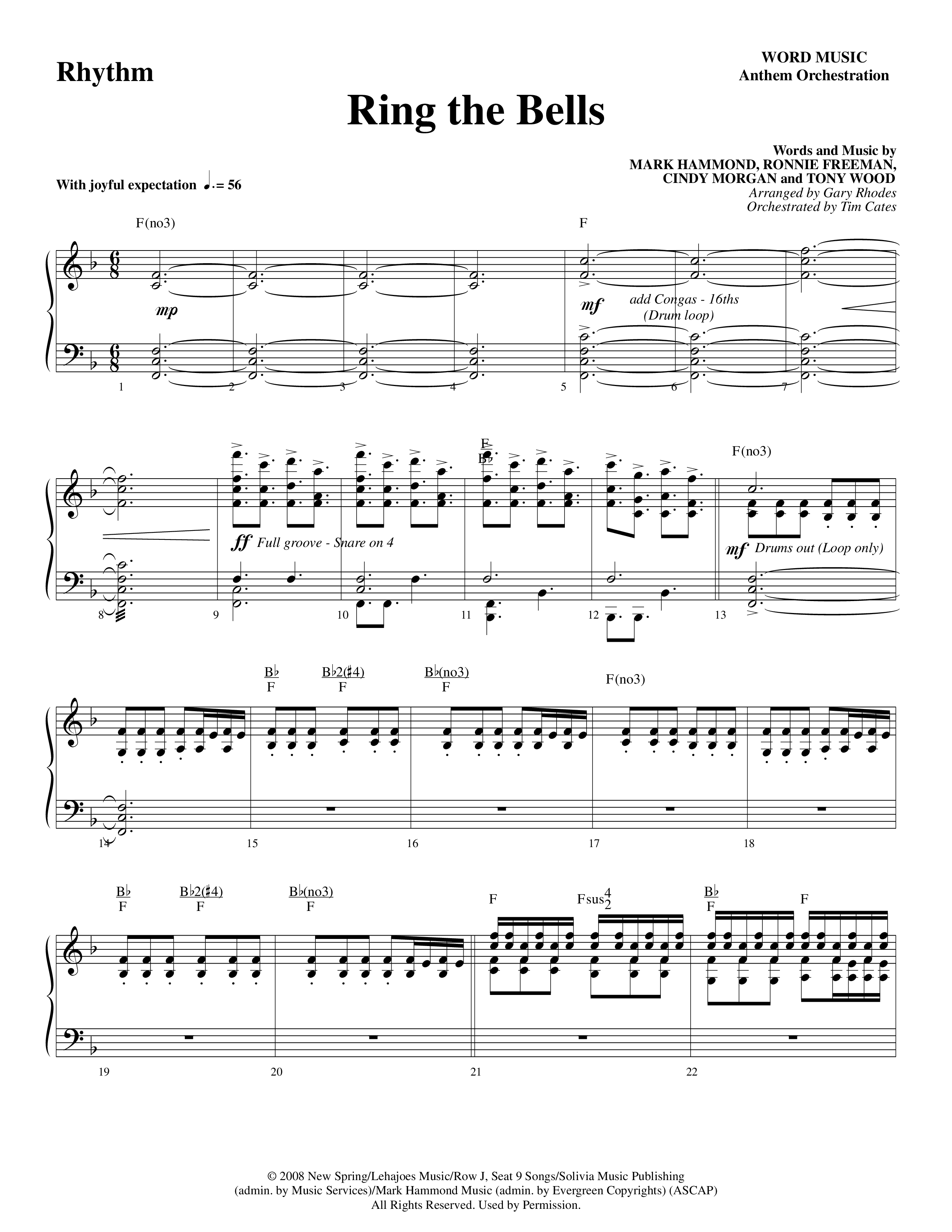 Ring The Bells (Choral Anthem) Rhythm Chart (Word Music Choral / Arr. Gary Rhodes / Orch. Tim Cates)