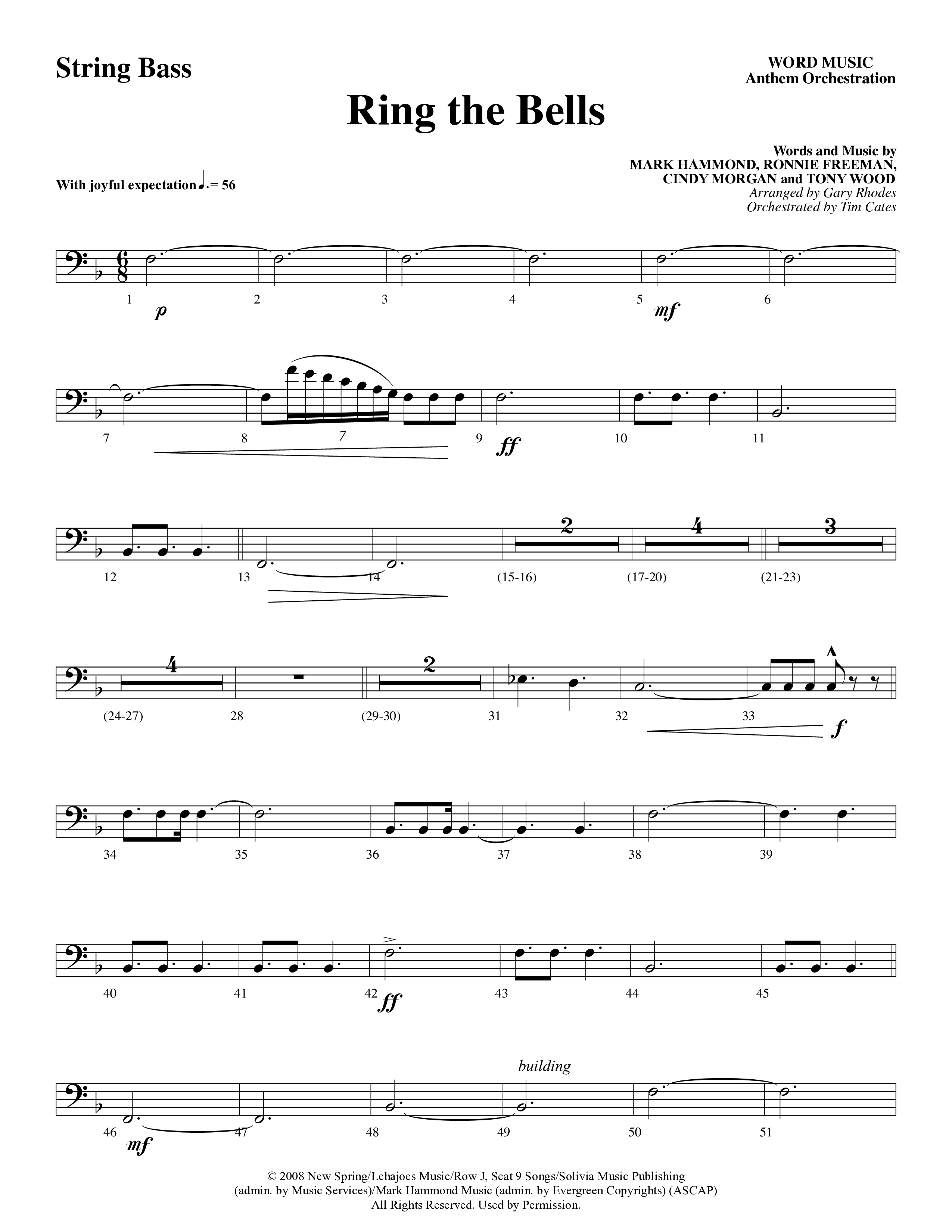 Ring The Bells (Choral Anthem) String Bass (Word Music Choral / Arr. Gary Rhodes / Orch. Tim Cates)