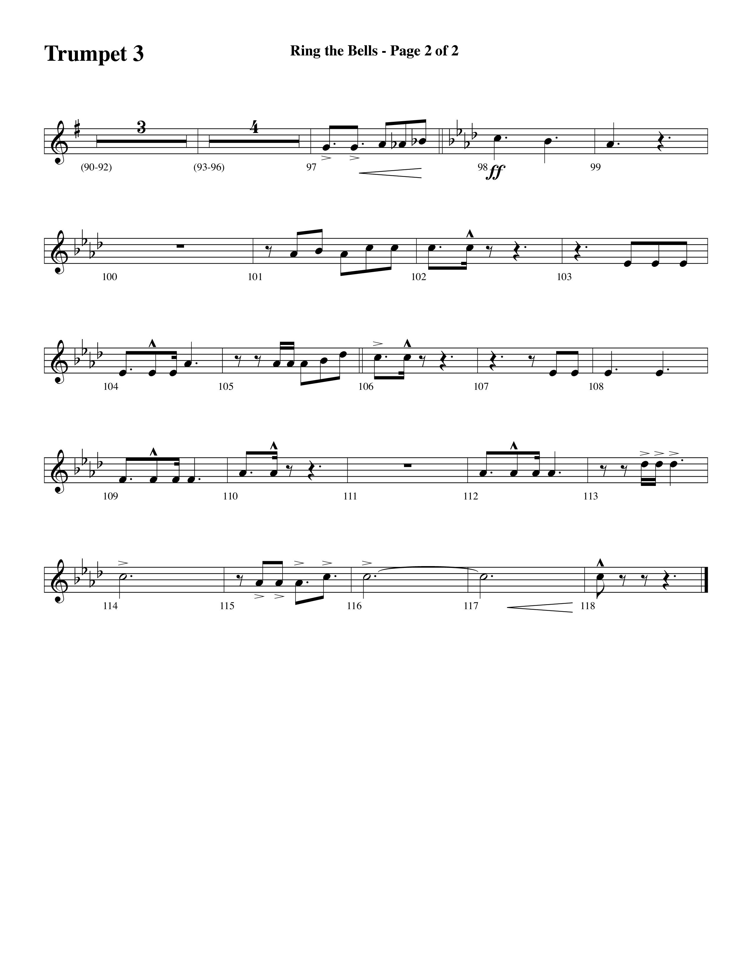 Ring The Bells (Choral Anthem) Trumpet 3 (Word Music Choral / Arr. Gary Rhodes / Orch. Tim Cates)