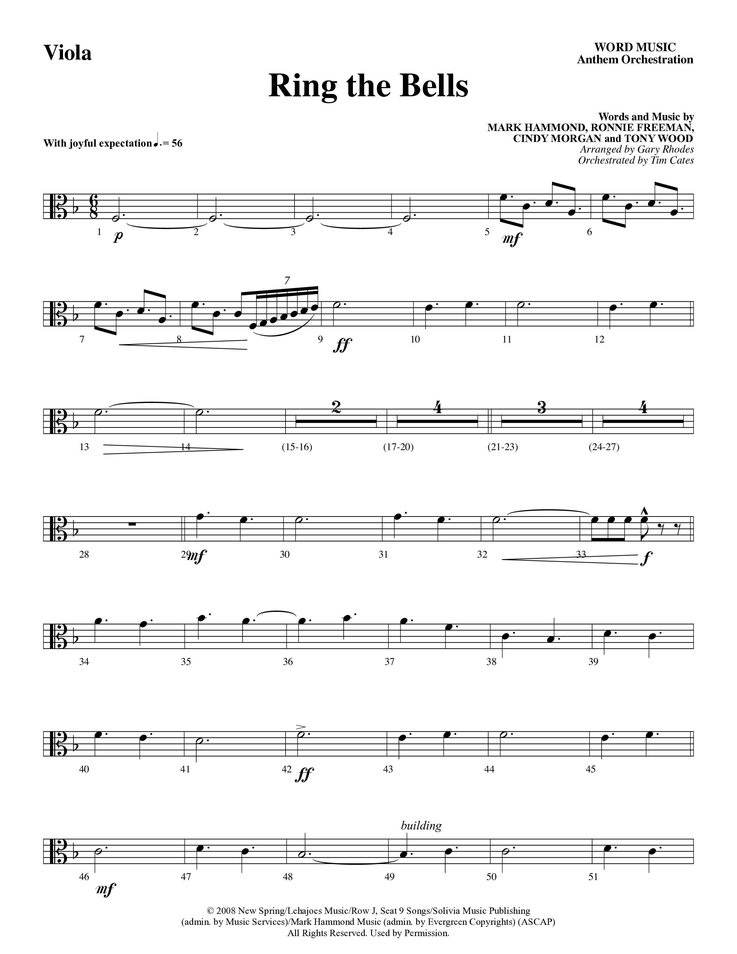 Ring The Bells (Choral Anthem) Viola (Word Music Choral / Arr. Gary Rhodes / Orch. Tim Cates)