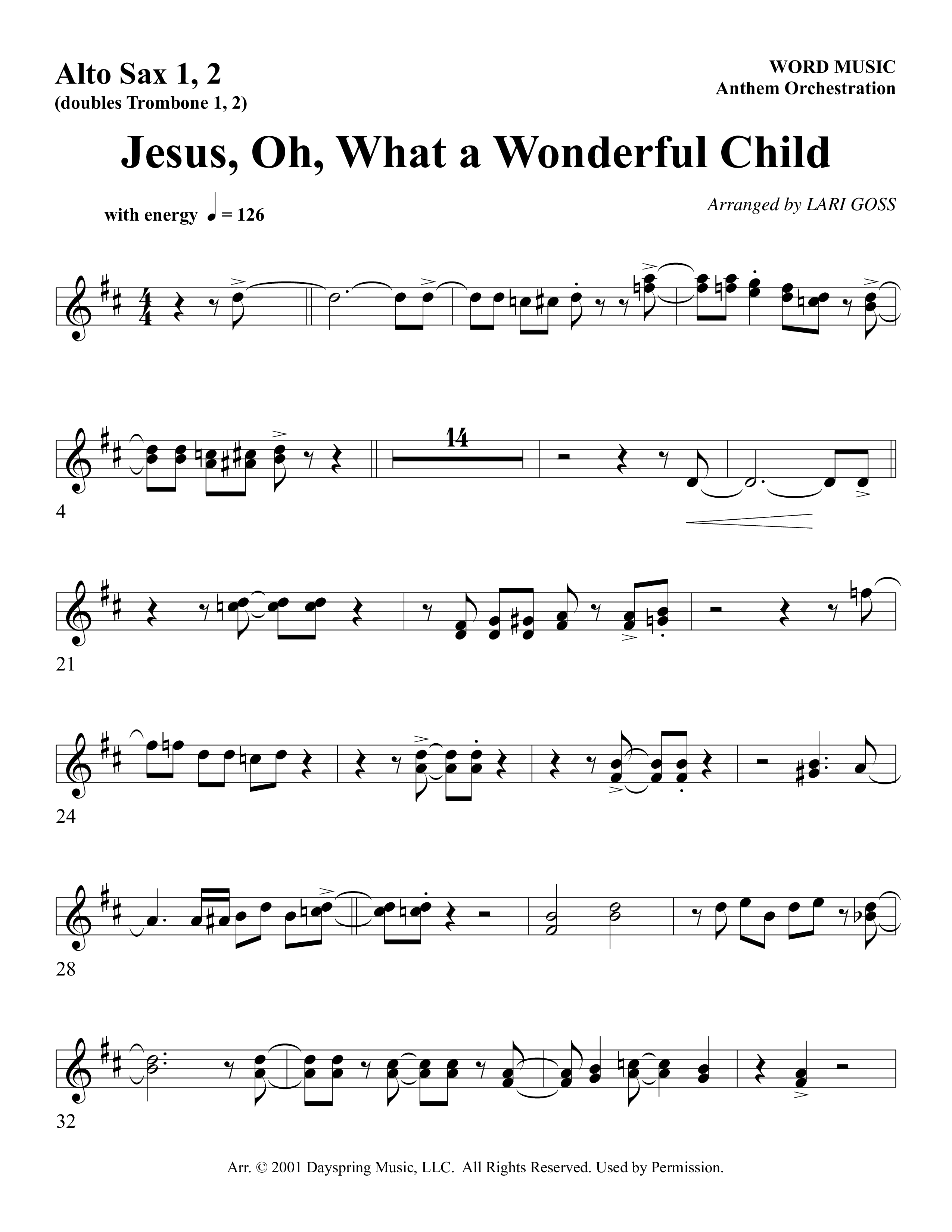 Jesus Oh What A Wonderful Child (Choral Anthem SATB) Alto Sax 1/2 (Word Music Choral)