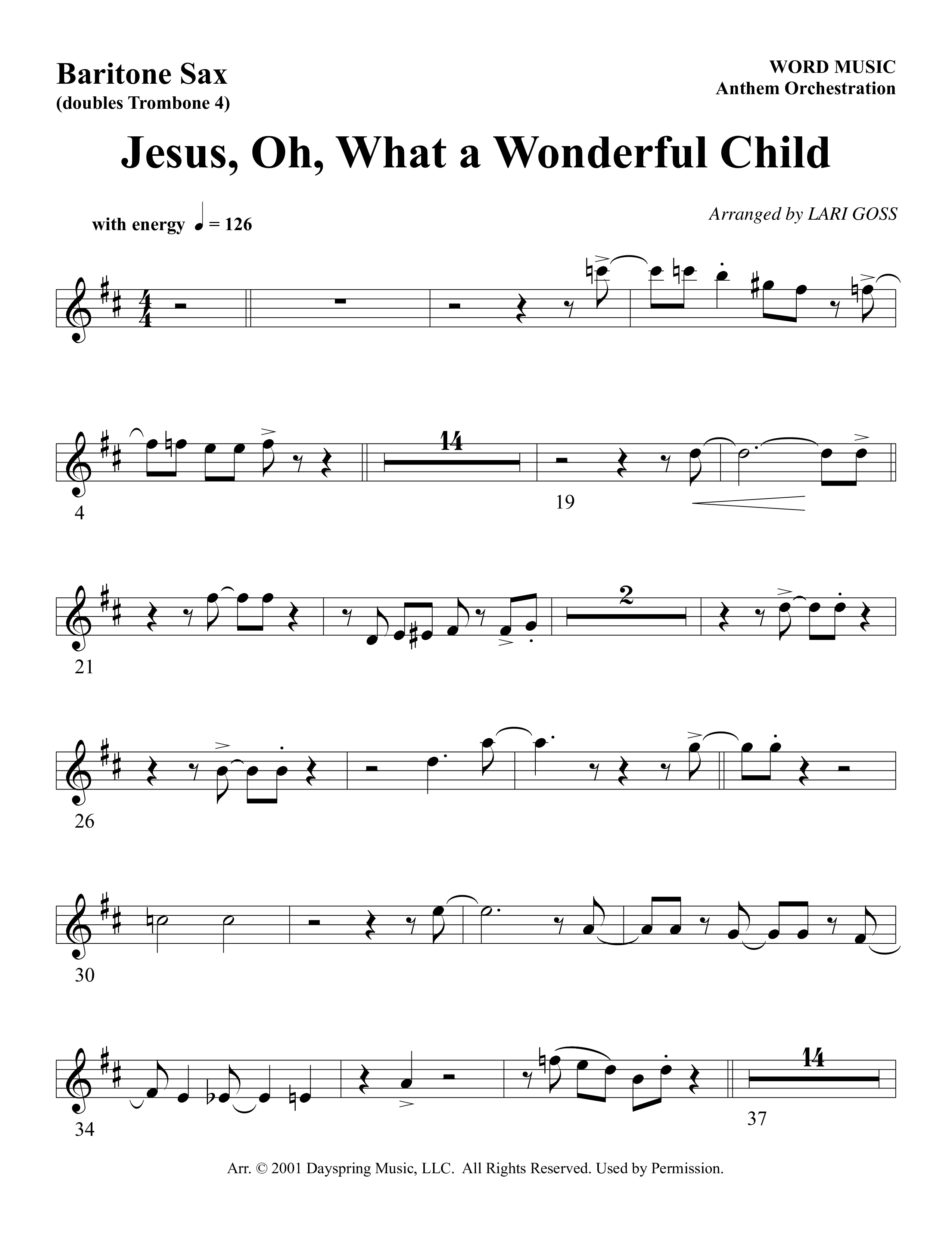 Jesus Oh What A Wonderful Child (Choral Anthem SATB) Bari Sax (Word Music Choral)
