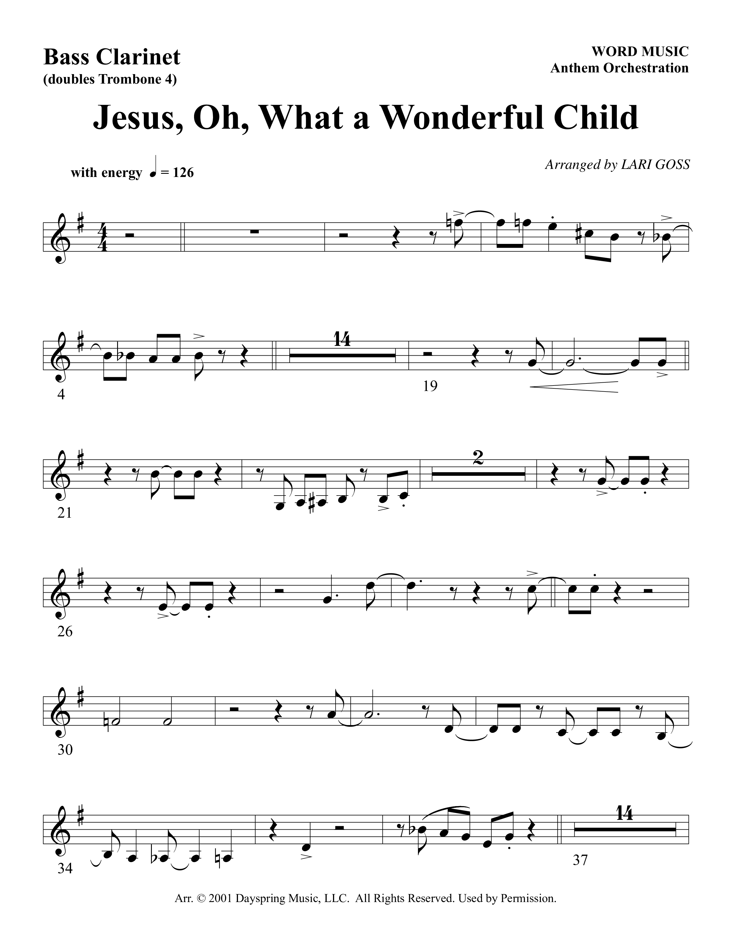 Jesus Oh What A Wonderful Child (Choral Anthem SATB) Bass Clarinet (Word Music Choral)