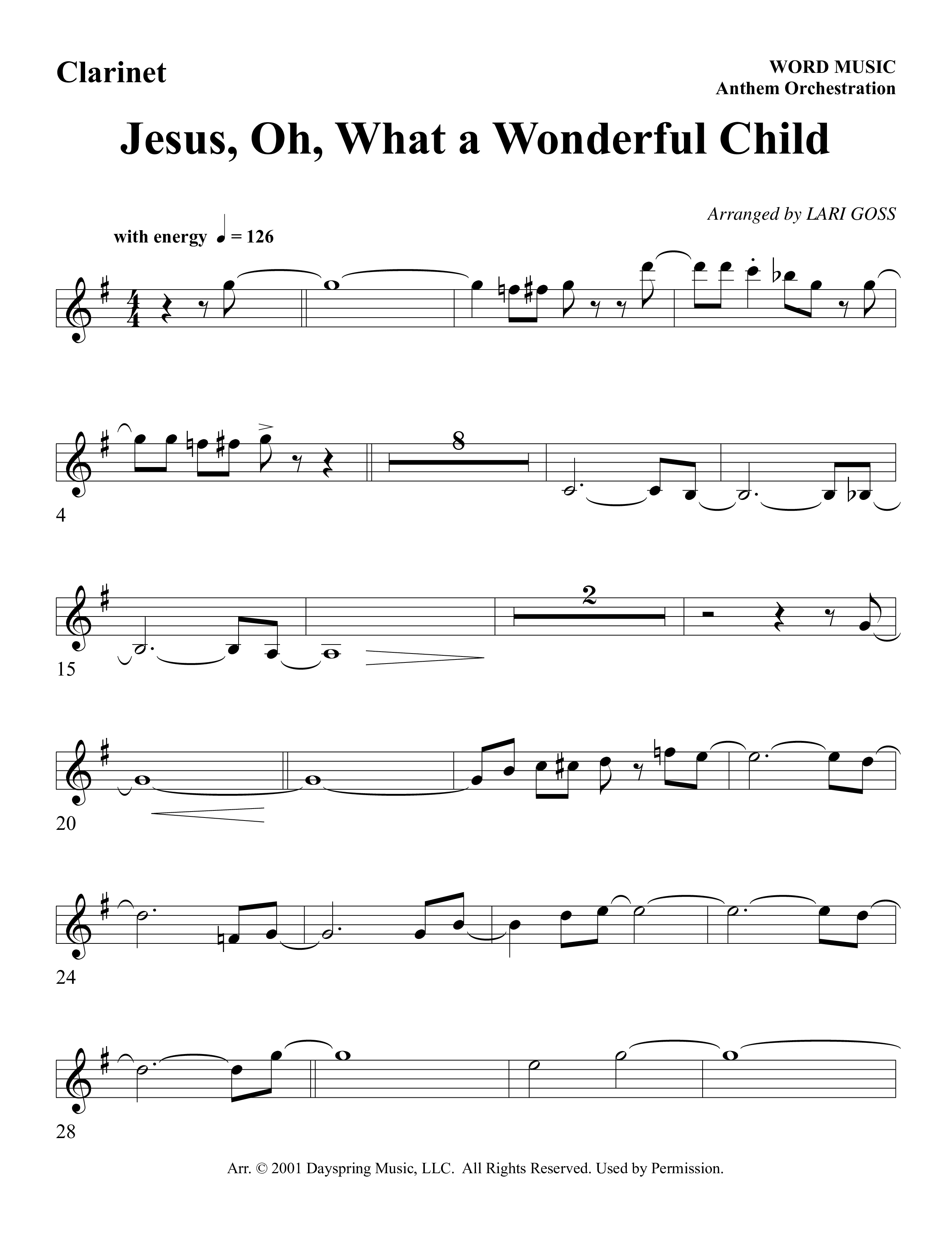 Jesus Oh What A Wonderful Child (Choral Anthem SATB) Clarinet (Word Music Choral)