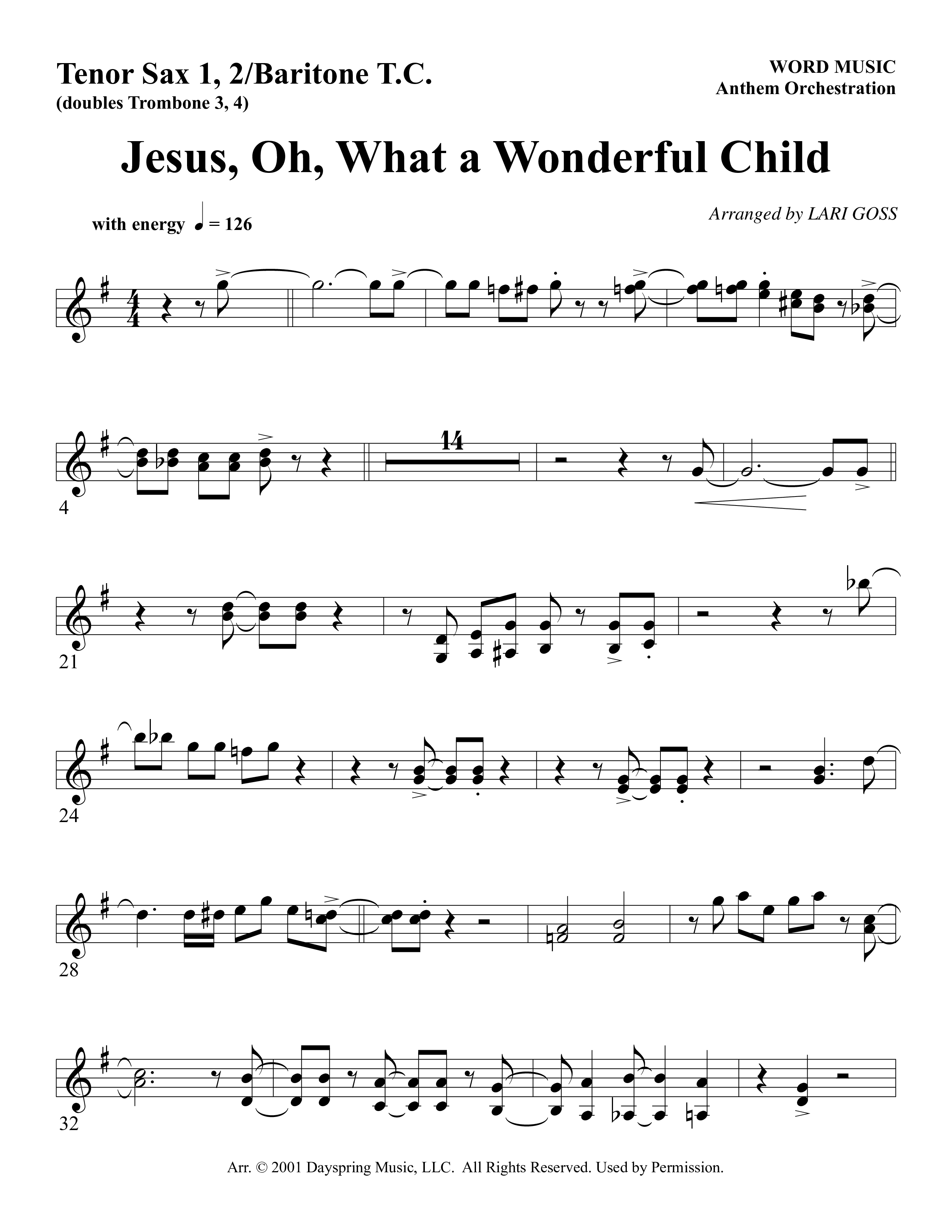 Jesus Oh What A Wonderful Child (Choral Anthem SATB) Tenor Sax/Baritone T.C. (Word Music Choral)