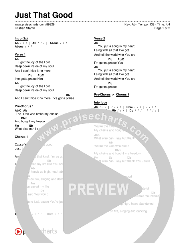 Just That Good Chords & Lyrics (Kristian Stanfill)