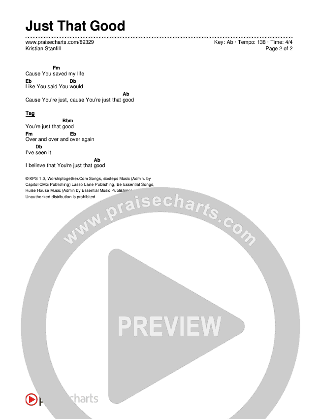 Just That Good Chords & Lyrics (Kristian Stanfill)
