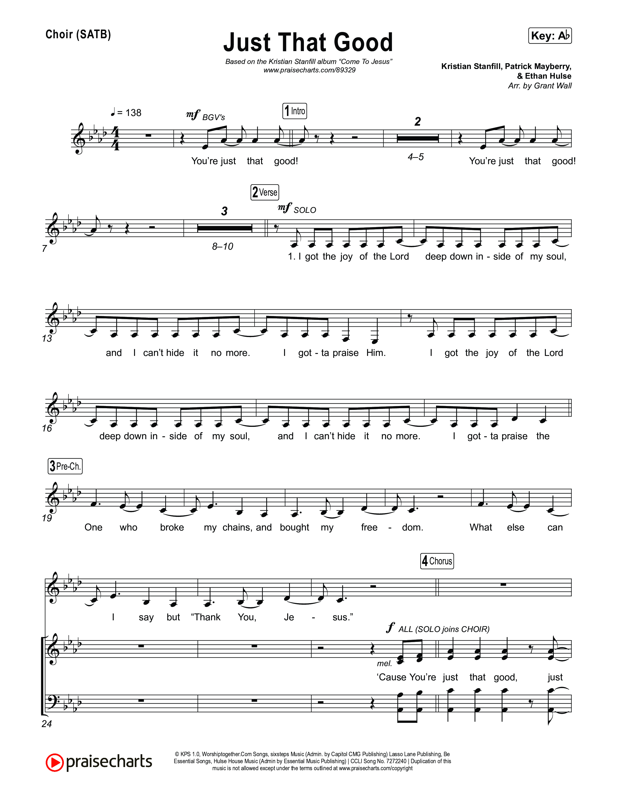 Just That Good Choir Sheet (SATB) (Kristian Stanfill)