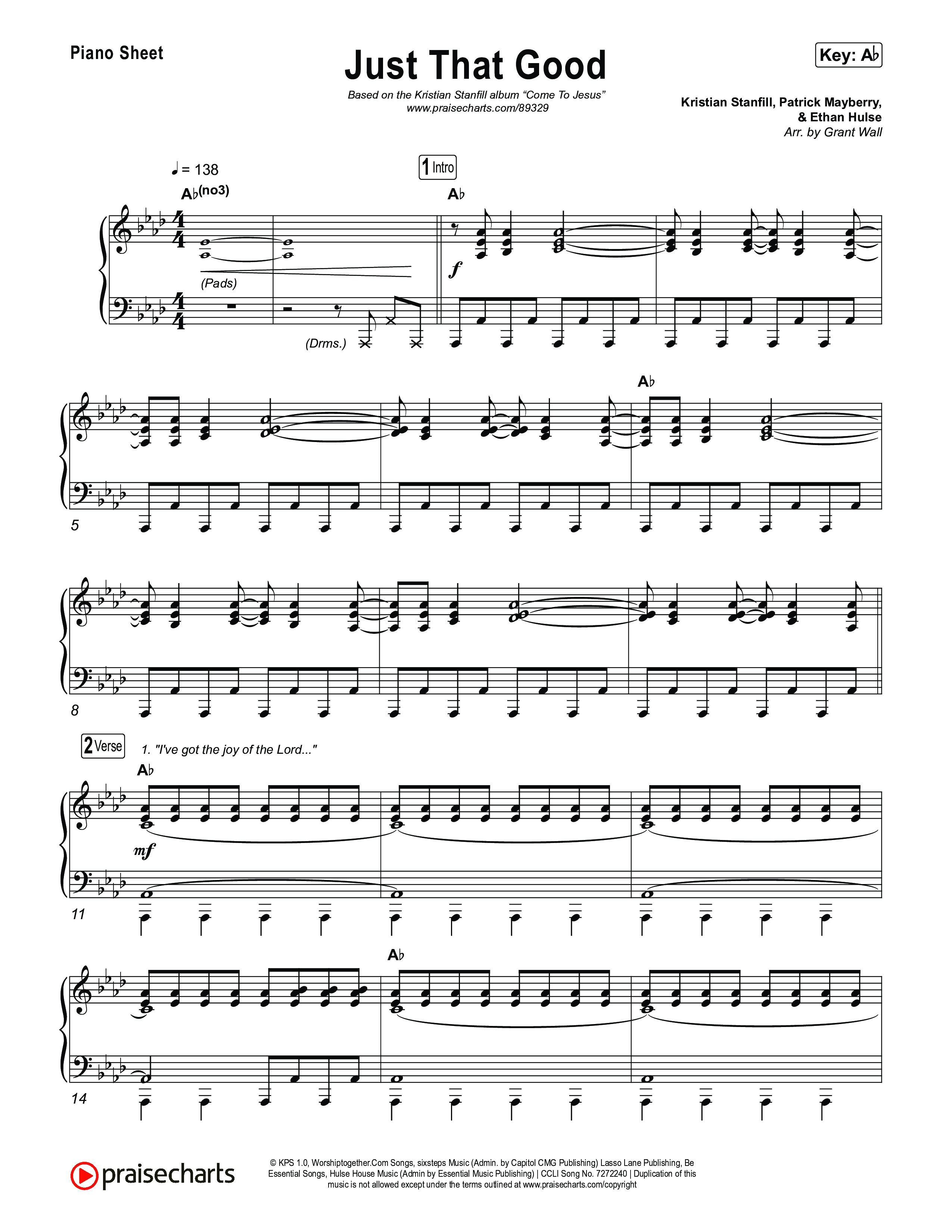 Just That Good Piano Sheet (Kristian Stanfill)