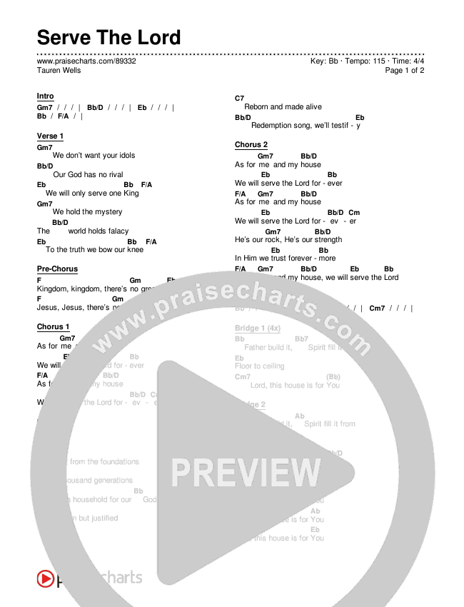 Serve The Lord Chords & Lyrics (Tauren Wells)