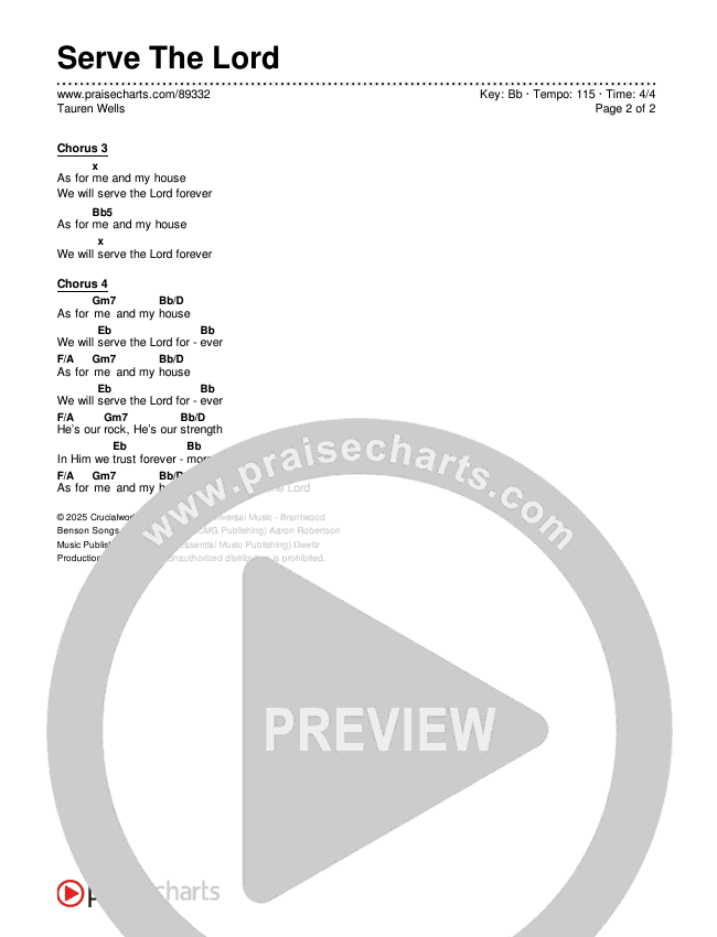 Serve The Lord Chords & Lyrics (Tauren Wells)