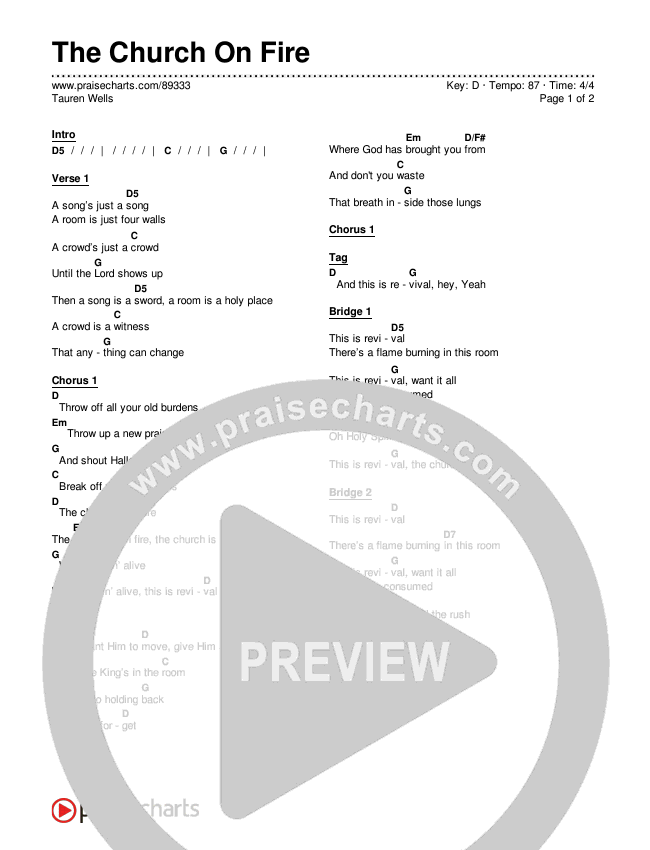 The Church On Fire Chords & Lyrics (Tauren Wells)