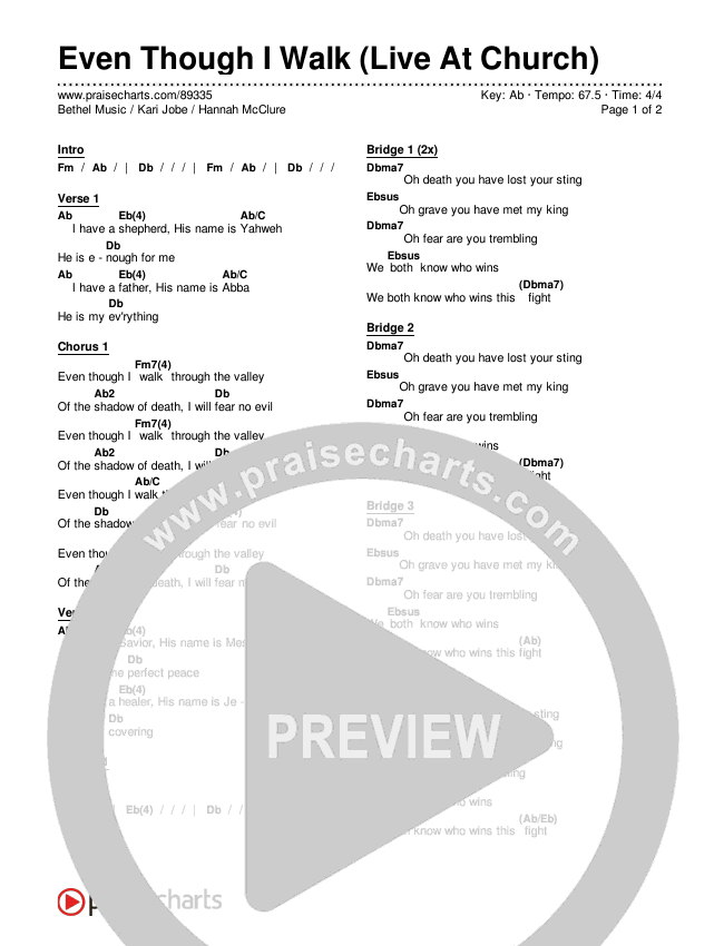 Even Though I Walk (Live At Church) Chords & Lyrics (Bethel Music / Kari Jobe / Hannah McClure)