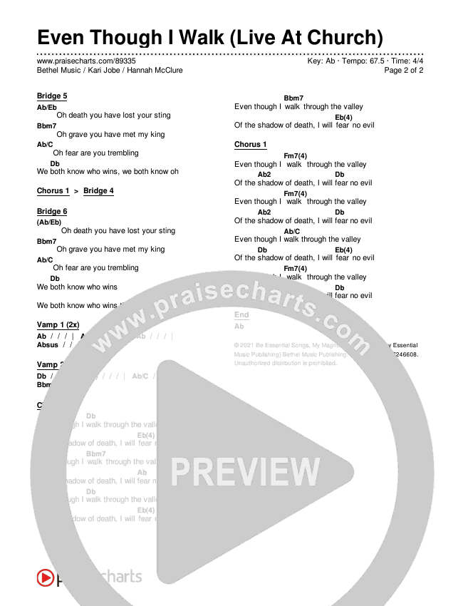 Even Though I Walk (Live At Church) Chords & Lyrics (Bethel Music / Kari Jobe / Hannah McClure)