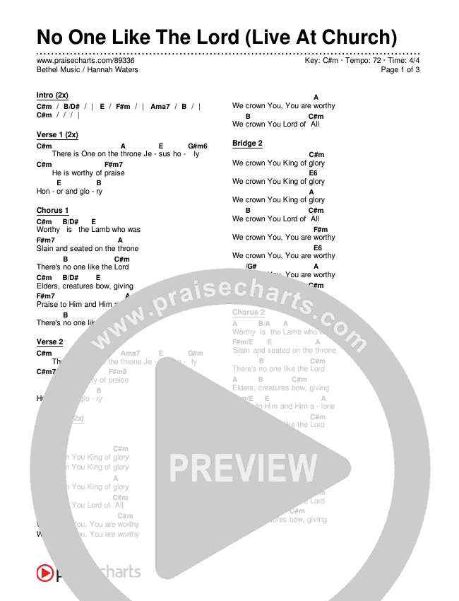 No One Like The Lord (Live At Church) Chords & Lyrics (Bethel Music / Hannah Waters)