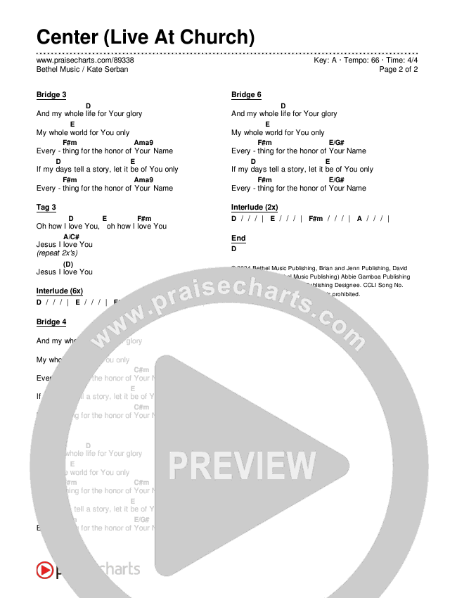 Center (Live At Church) Chords & Lyrics (Bethel Music / Kate Serban)