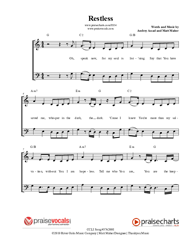 Restless Lead & Piano (PraiseVocals)