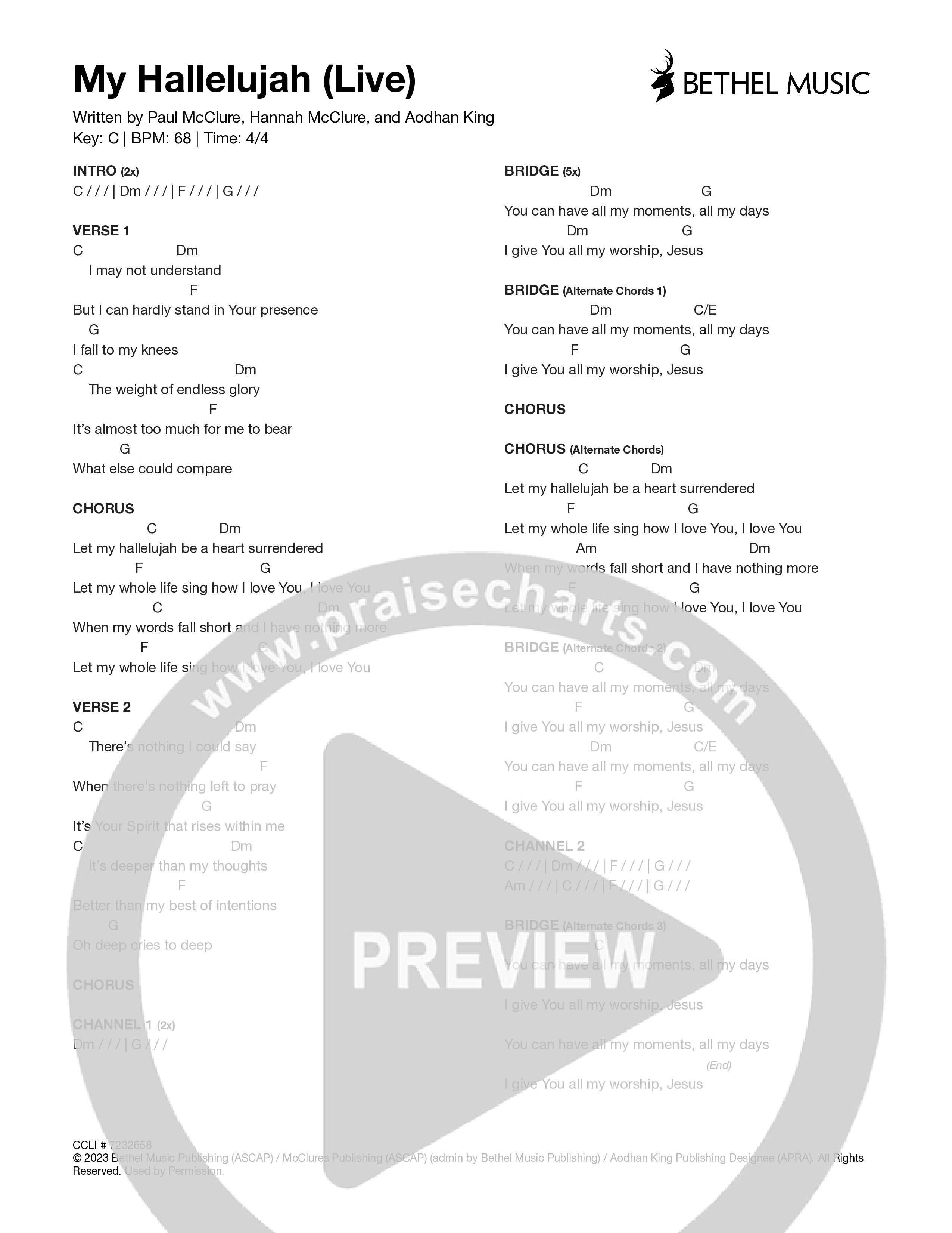 My Hallelujah (Live At Church) Chords & Lyrics (Bethel Music / Paul McClure)