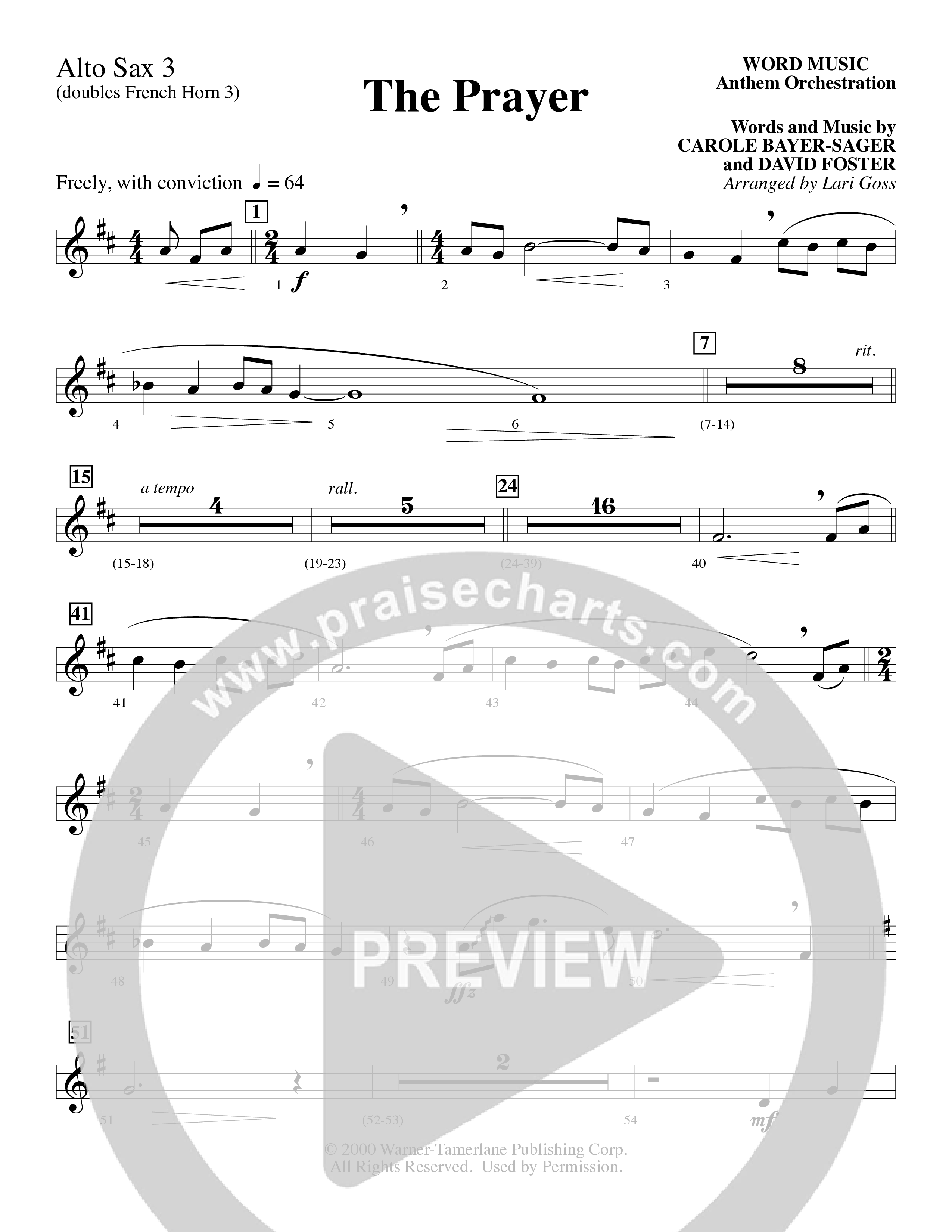 The Prayer (Choral Anthem SATB) Alto Sax (Word Music Choral / Arr. Lari Goss)