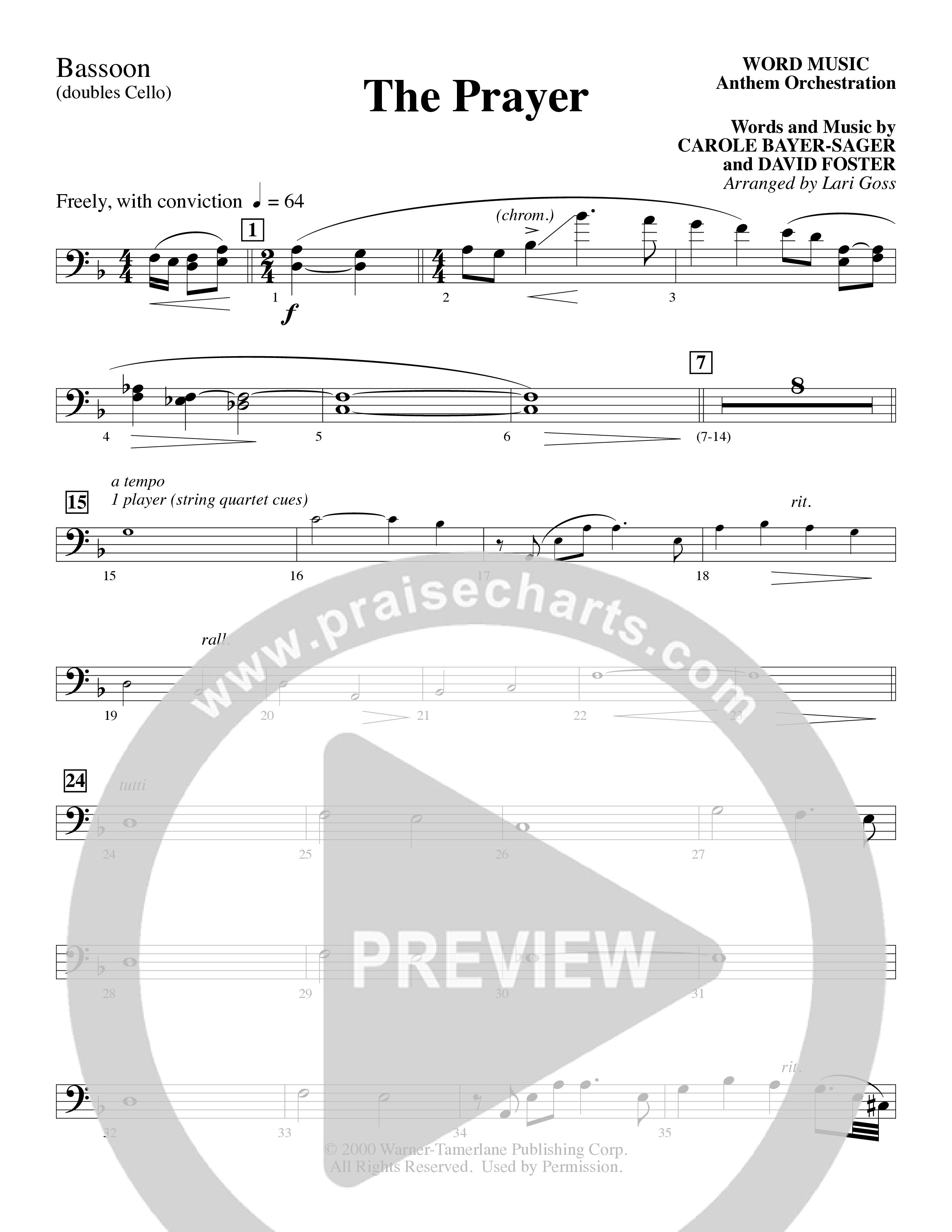 The Prayer (Choral Anthem SATB) Bassoon (Word Music Choral / Arr. Lari Goss)