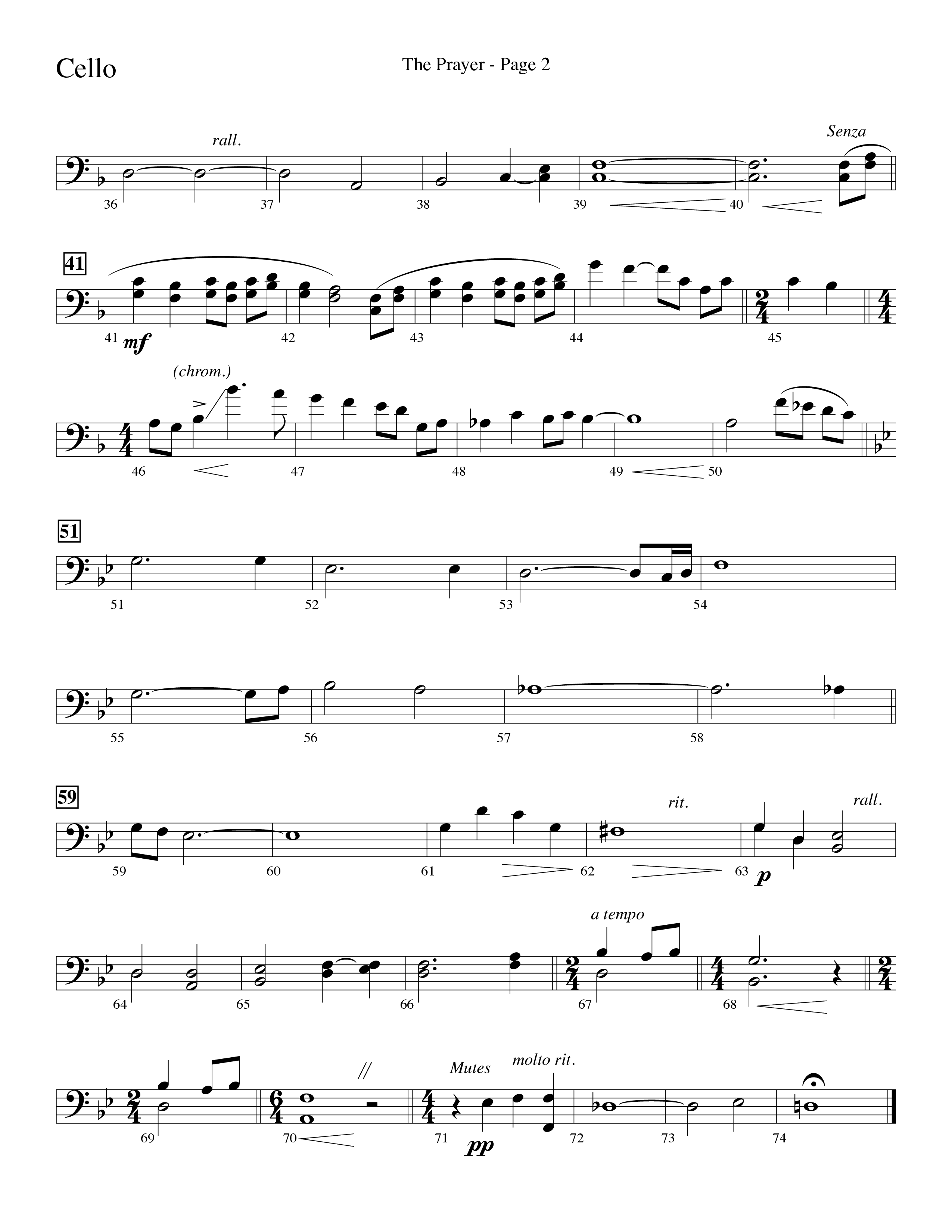 The Prayer (Choral Anthem SATB) Cello (Word Music Choral / Arr. Lari Goss)