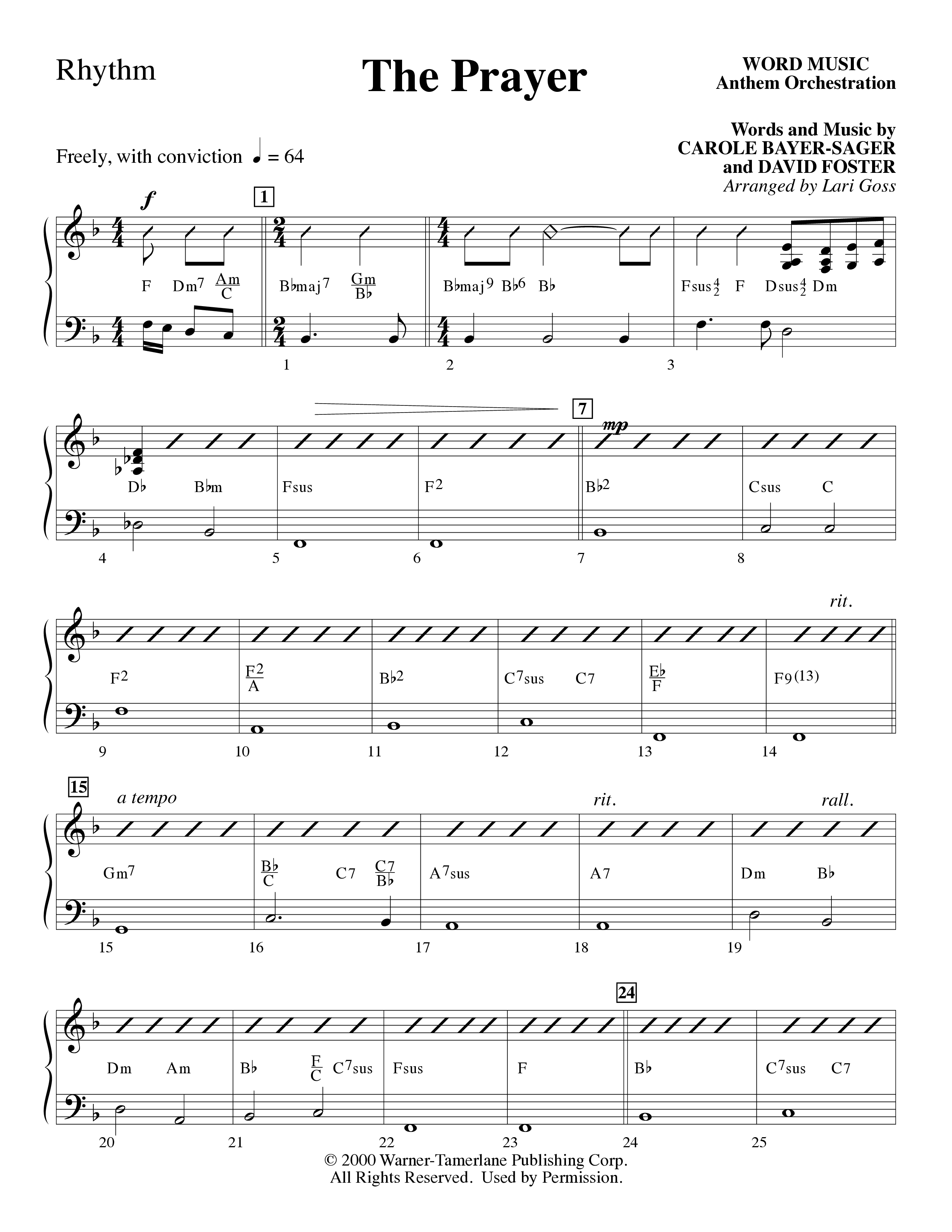 The Prayer (Choral Anthem SATB) Rhythm Chart (Word Music Choral / Arr. Lari Goss)