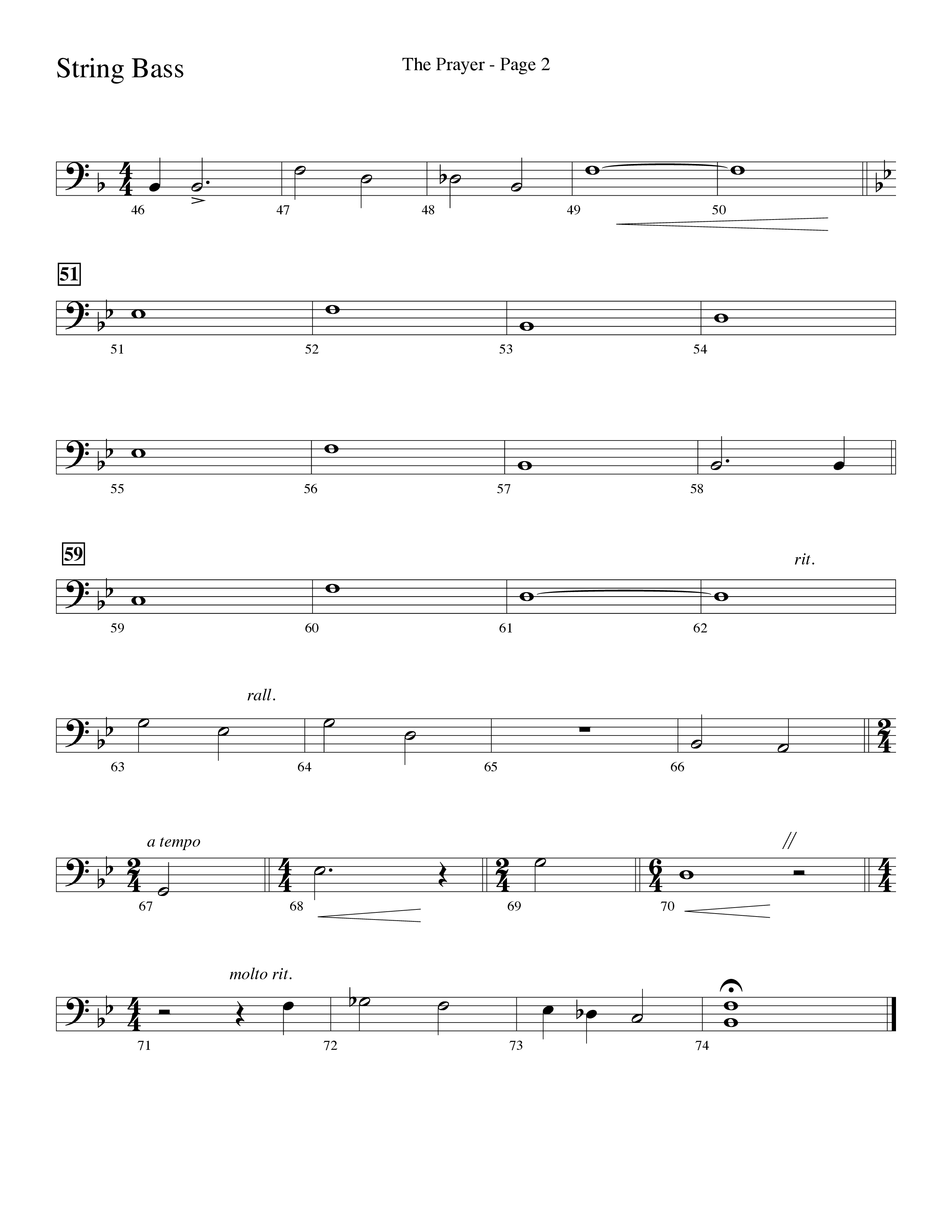 The Prayer (Choral Anthem SATB) String Bass (Word Music Choral / Arr. Lari Goss)