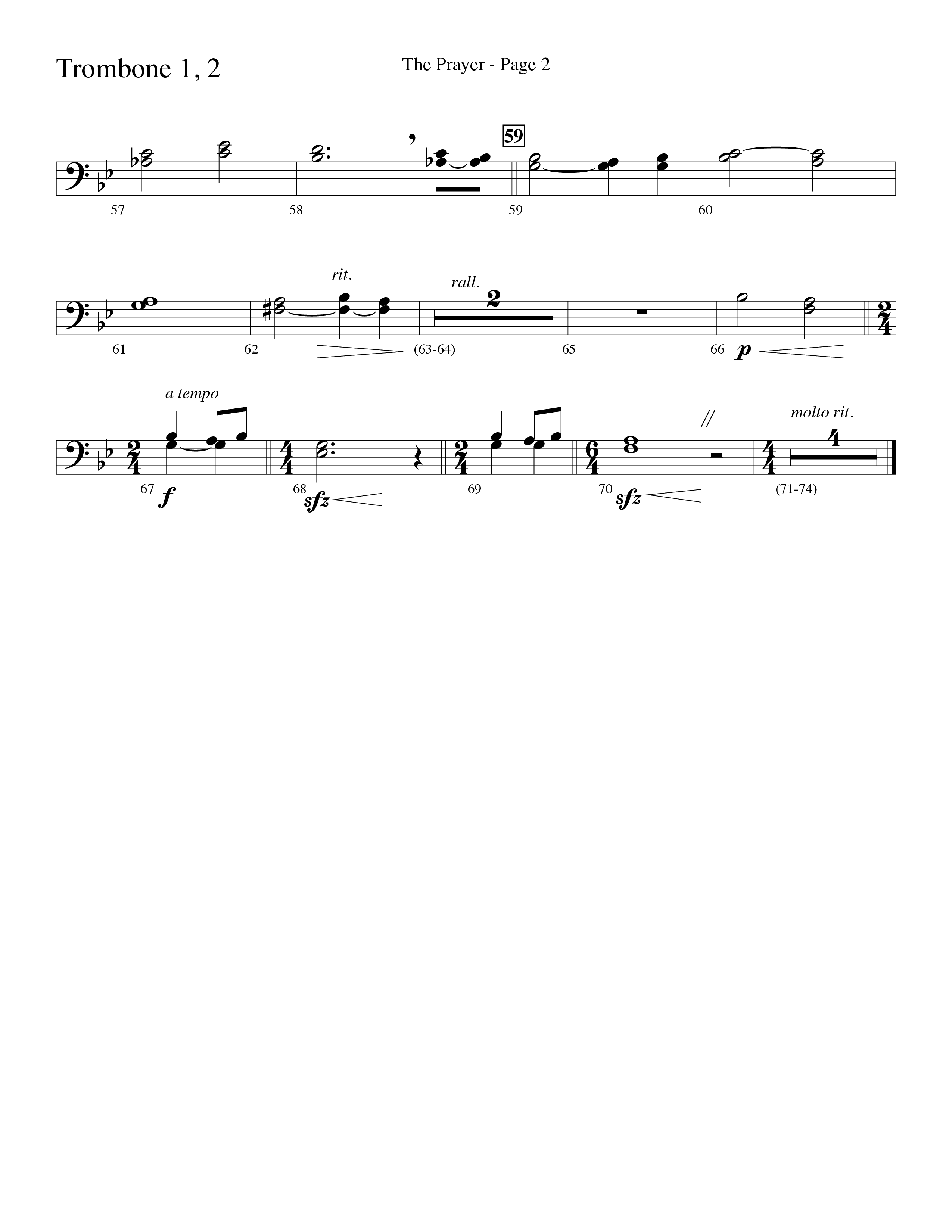 The Prayer (Choral Anthem SATB) Trombone 1/2 (Word Music Choral / Arr. Lari Goss)