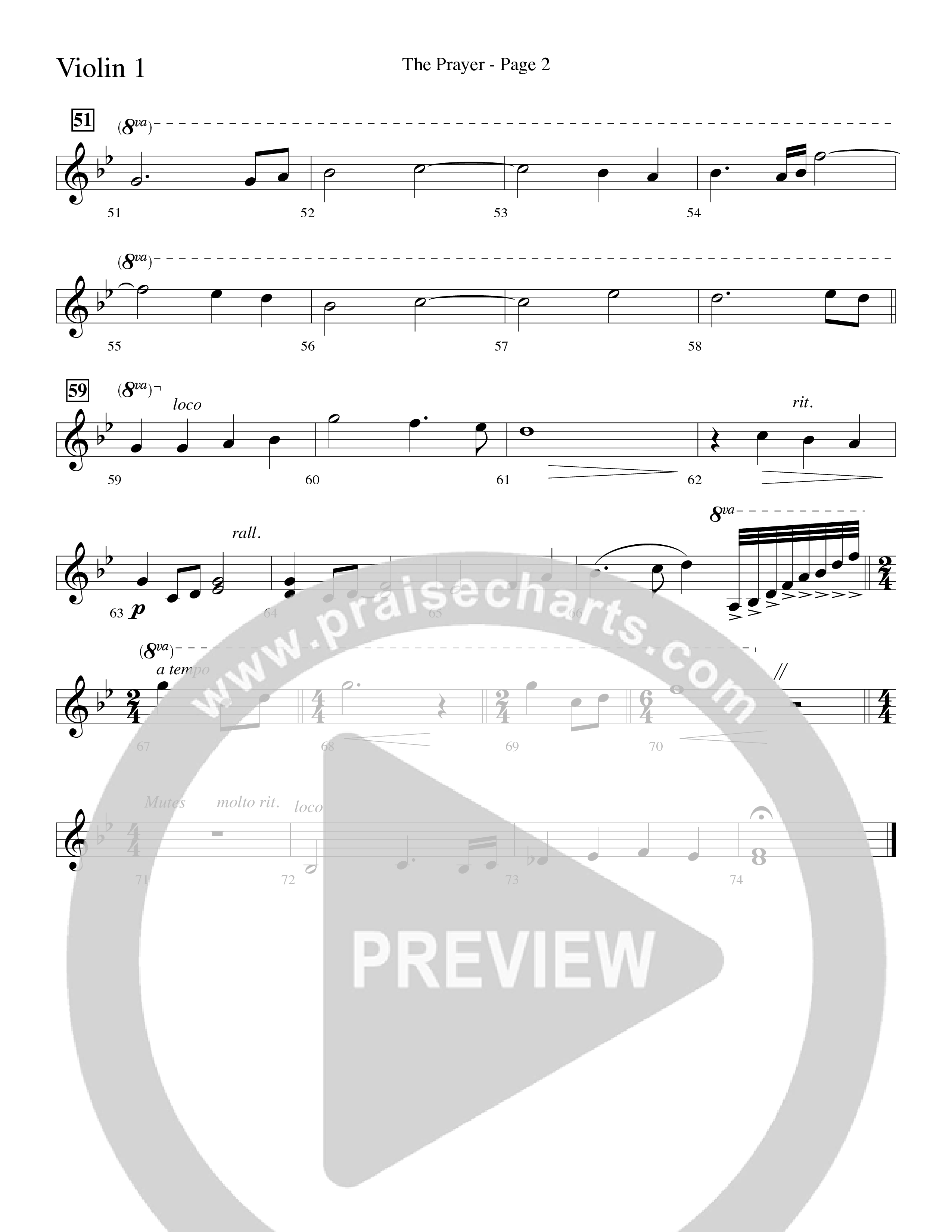 The Prayer (Choral Anthem SATB) Violin 1 (Word Music Choral / Arr. Lari Goss)