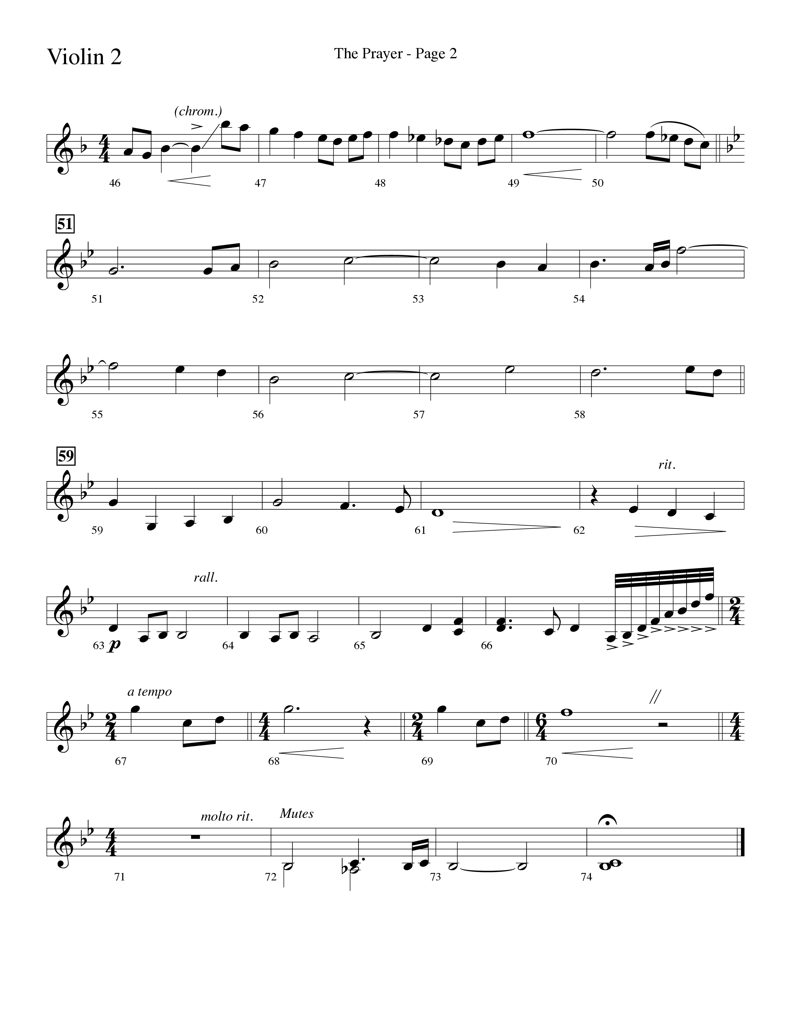 The Prayer (Choral Anthem SATB) Violin 2 (Word Music Choral / Arr. Lari Goss)